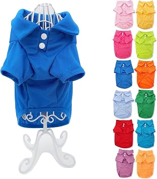 Cute Puppy Cat Dog Polo Shirt T-Shirt Solid Clothes Apparel for Small Pet M Length - 14", Blue