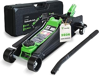 DRIVEUPTOOLS Gato hidráulico de 2,5 t com perfil profundo e mala, altura de elevação 85 – 350 mm, certificado TÜV/GS, elevação rápida, almofada de borracha e gato portátil de transporte