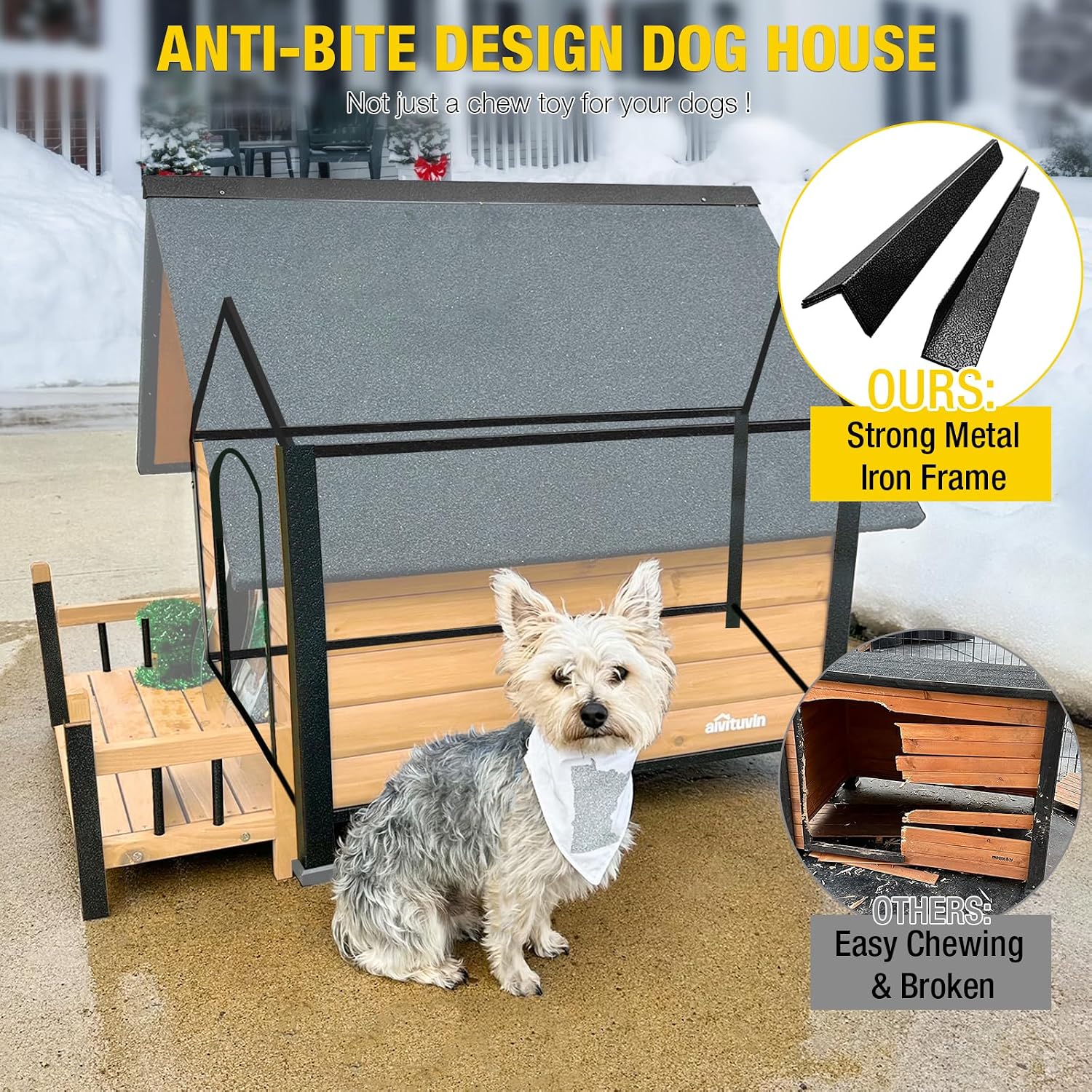 Aivituvin Dog House Outdoor, Insulated Dog Kennel Large Dog Shelter with Movable Insulation Liner-Chew Proof Frame(50.9'')