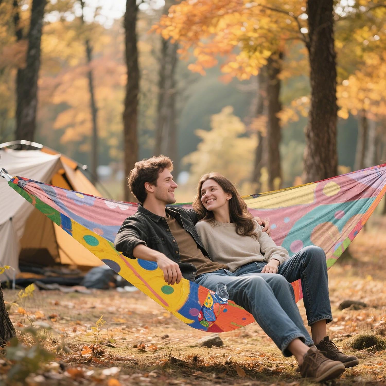Cartoon Colorful Butterfly Leaves Hammocks for Camping with Tree Straps Hanging Hammock for Camping Travel Accessories
