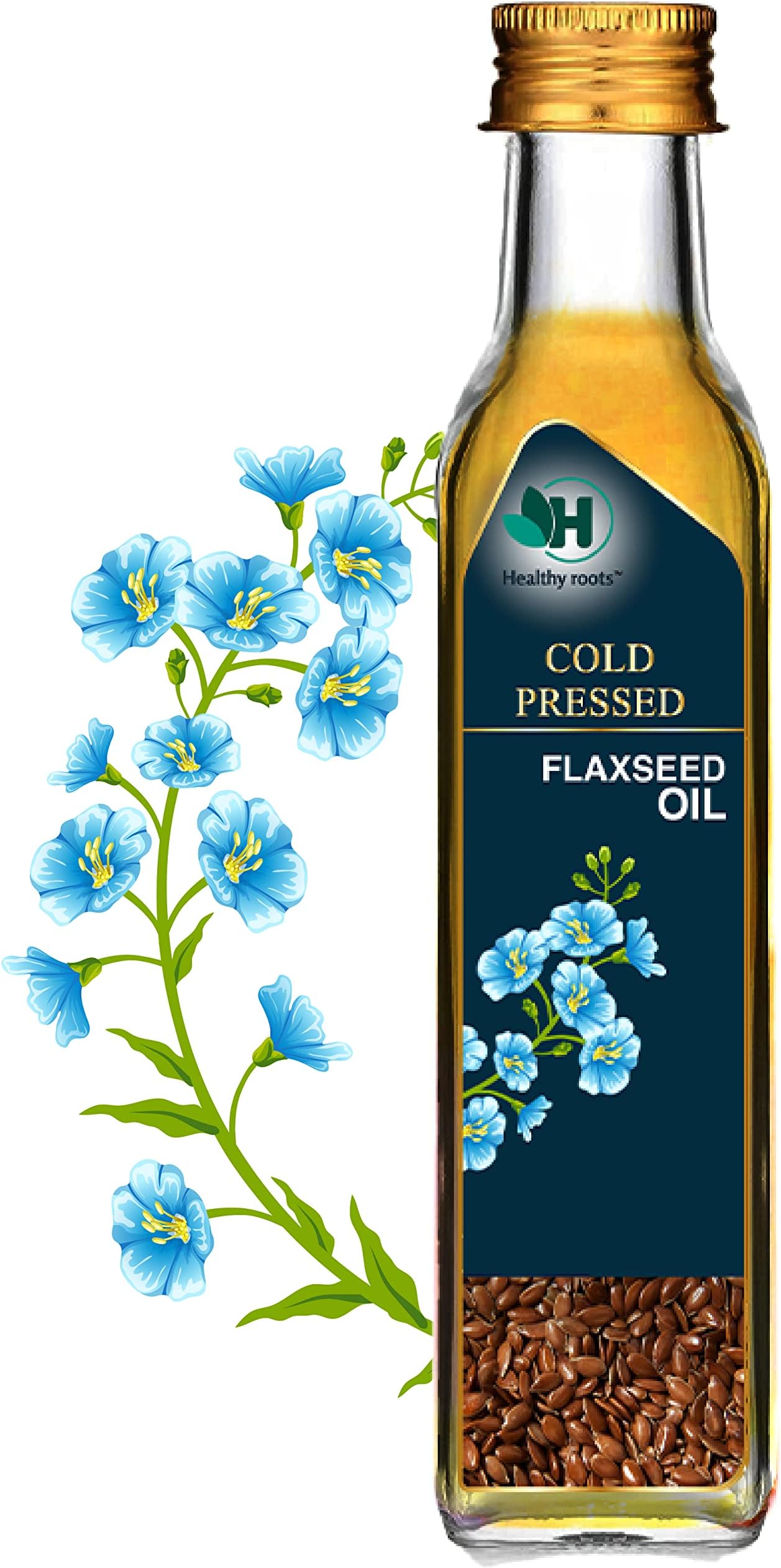 Healthy roots Cold Pressed Flaxseed Oil 100ml Glass Bottle | Wood Pressed - Extracted on Wooden Churner | Kolhu/Kacchi Ghani/Chekku | Alsi Ka Tel | Edible Flaxseed Oil for Hair and Skin