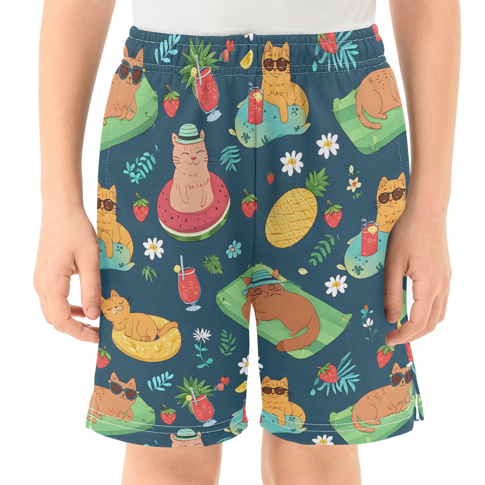 Summer Cute Cats Boys' Shorts Summer Cotton Adjust Pocket Boys Shorts Size 8 Years Multicolor