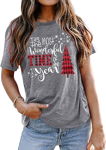 Miniatura 2 de Camiseta de manga corta con estampado gráfico para mujer, diseño de lana con diseño de cuadros, para Navidad