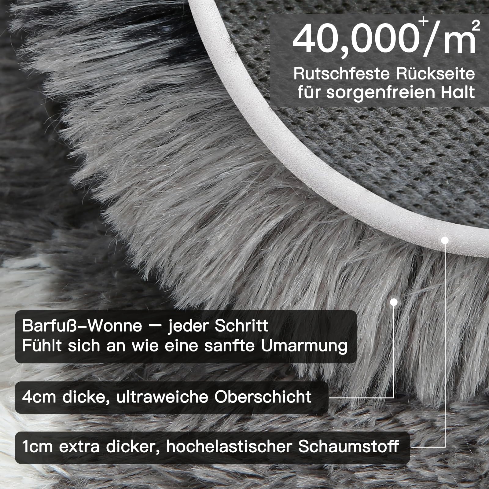 Treeboy Hochflor Teppich Wohnzimmer 240X300Cm Großer Schwarz Grau Und Weiß.