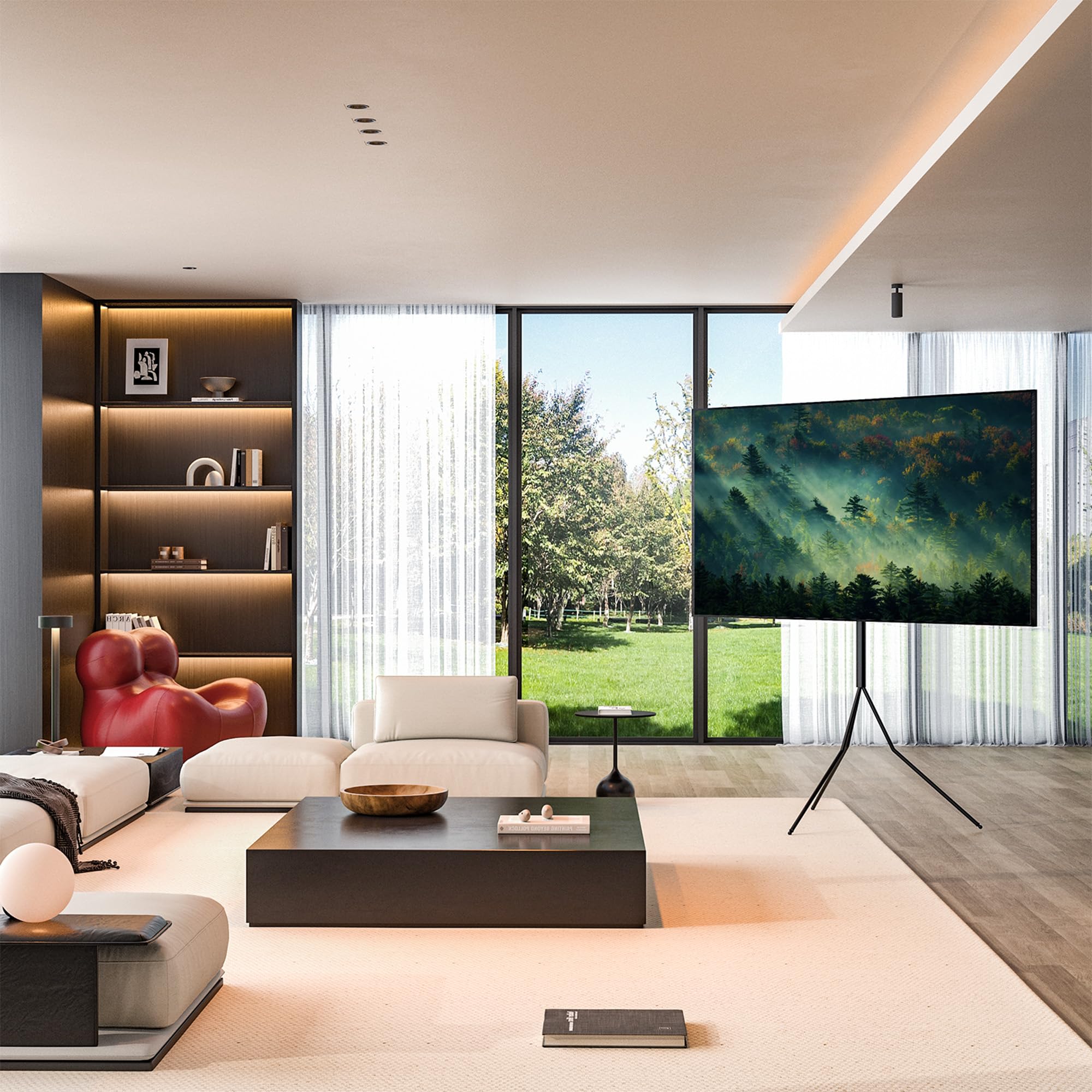 Tripod 400 TV Ständer Bodenständer Schwarz für 32–55 Zoll – Fernseher Ständer mit 360° Rotation, VESA bis 400x400 mm, 30 kg Traglast, mobiler TV Halterung & Ständer