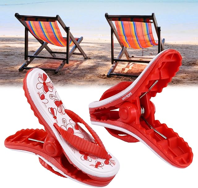 2 Pack Slipper Beach Towel Clips Large Laundry Clothes Pegs Novelty Flower Pattern Beach Chair Towel Clip Holder Lounger Sunbeds Holiday Pool Chairs for Summer Beach Chairs Pool Outdoor Drying