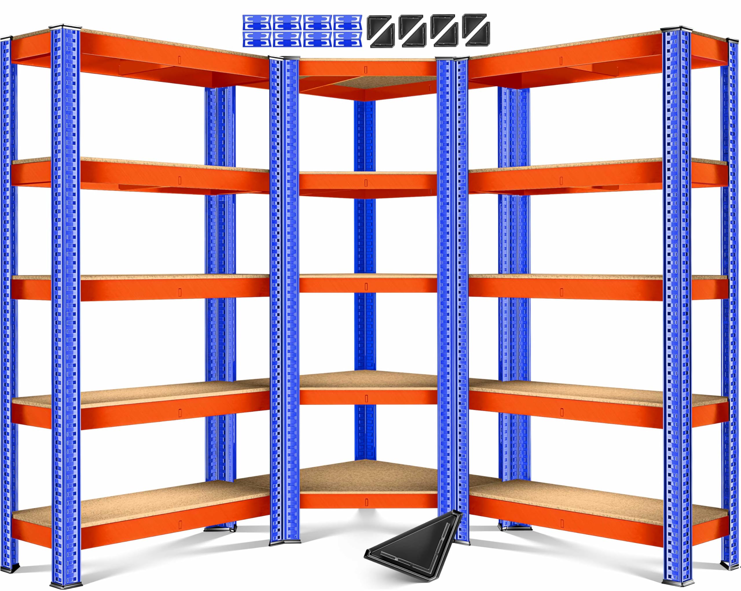 Masko Juego de 3 estanterías de Metal, 1 estantería esquinera y 2 estantes de Almacenamiento, 15 estantes, Tablero de Fibra de Densidad Media, 2625 kg, estantería para Taller, sótano, Garaje