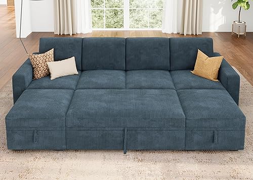 Miniatura 35 de HONBAY - Sofá seccional modular con cama desplegable, sofá en forma de L de chenilla con asientos de almacenamiento, sofás seccional convertible