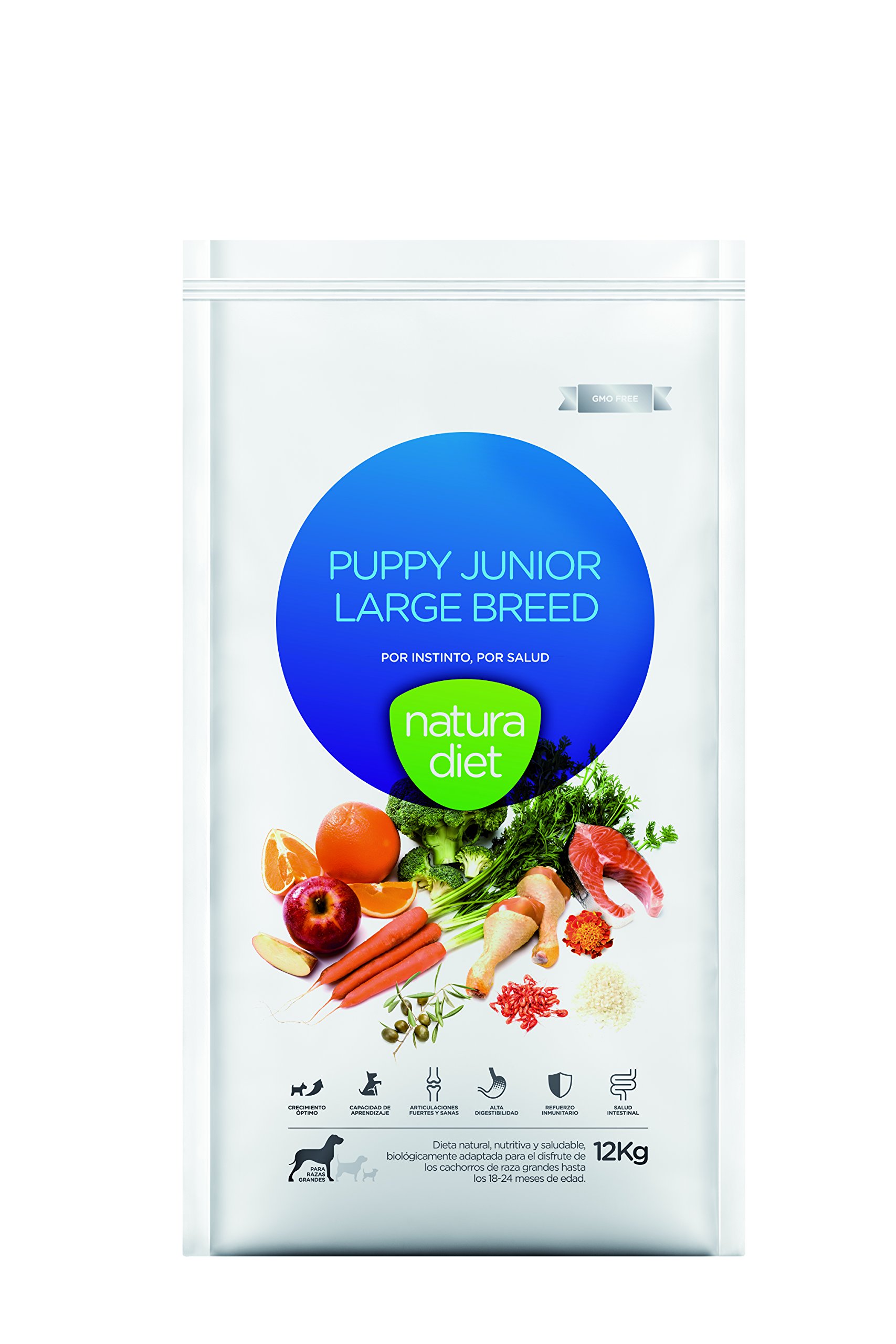 Natura Diet Puppy Junior Large Breed - Alimento seco con pollo para cachorros de rasa grandes 18-24 meses, 12 kg