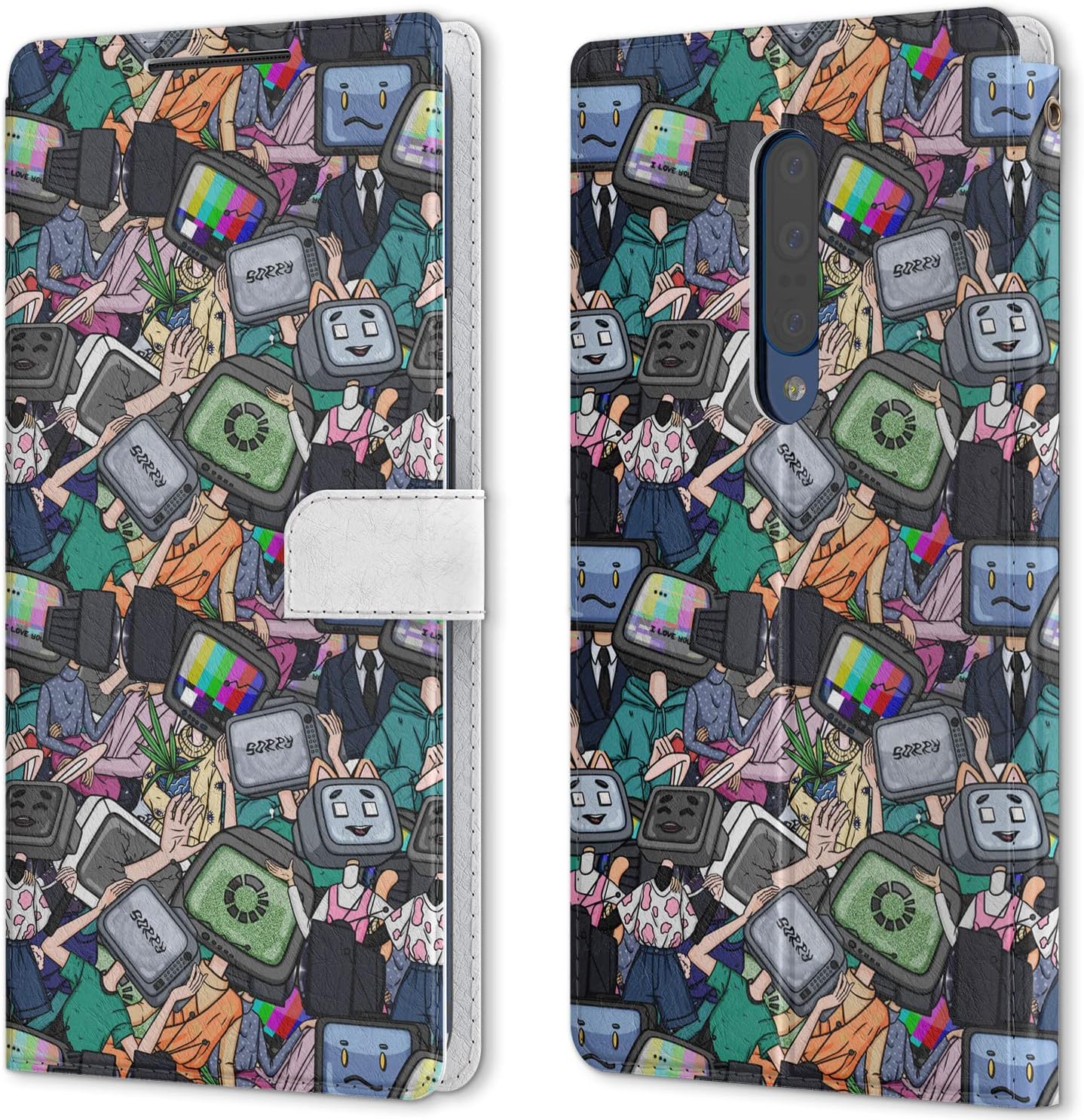 Wallet Case Replacement for OnePlus Nord OnePlus 11 8T+ 10T 5G 8 Pro 1+7T One+ 7 Pro 7 Card Holder TV Head Cute Magnetic Flip Folio Geeky Anxiety PU Leather Cover Anime Snap Robots image 3