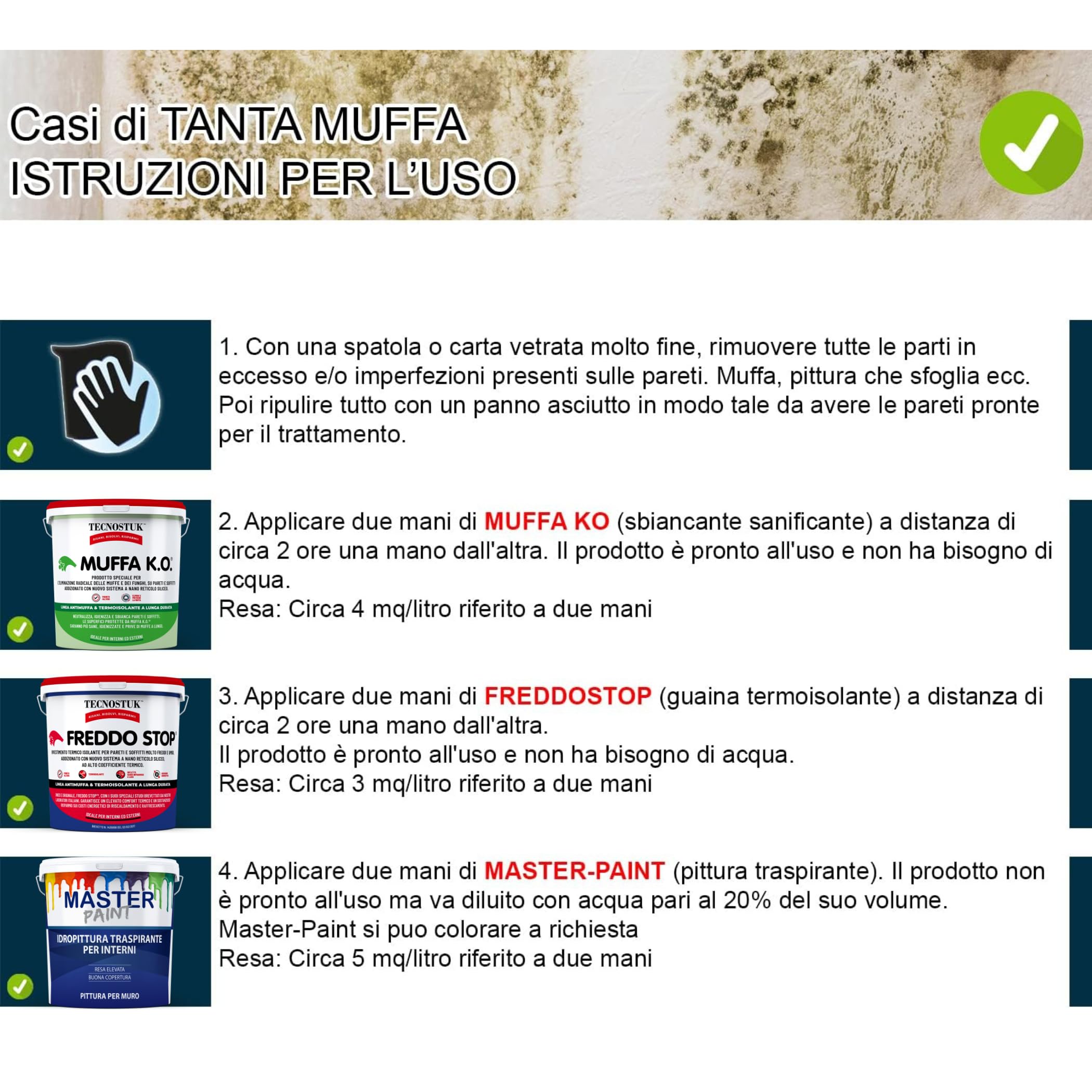 MASTERBRICO Kit Antimuffa per Muri interni con Pittura Bianca - Kit Muffa ko Freddo, Stop Master Paint, Pittura Antimuffa per interni (TANTA MUFFA)