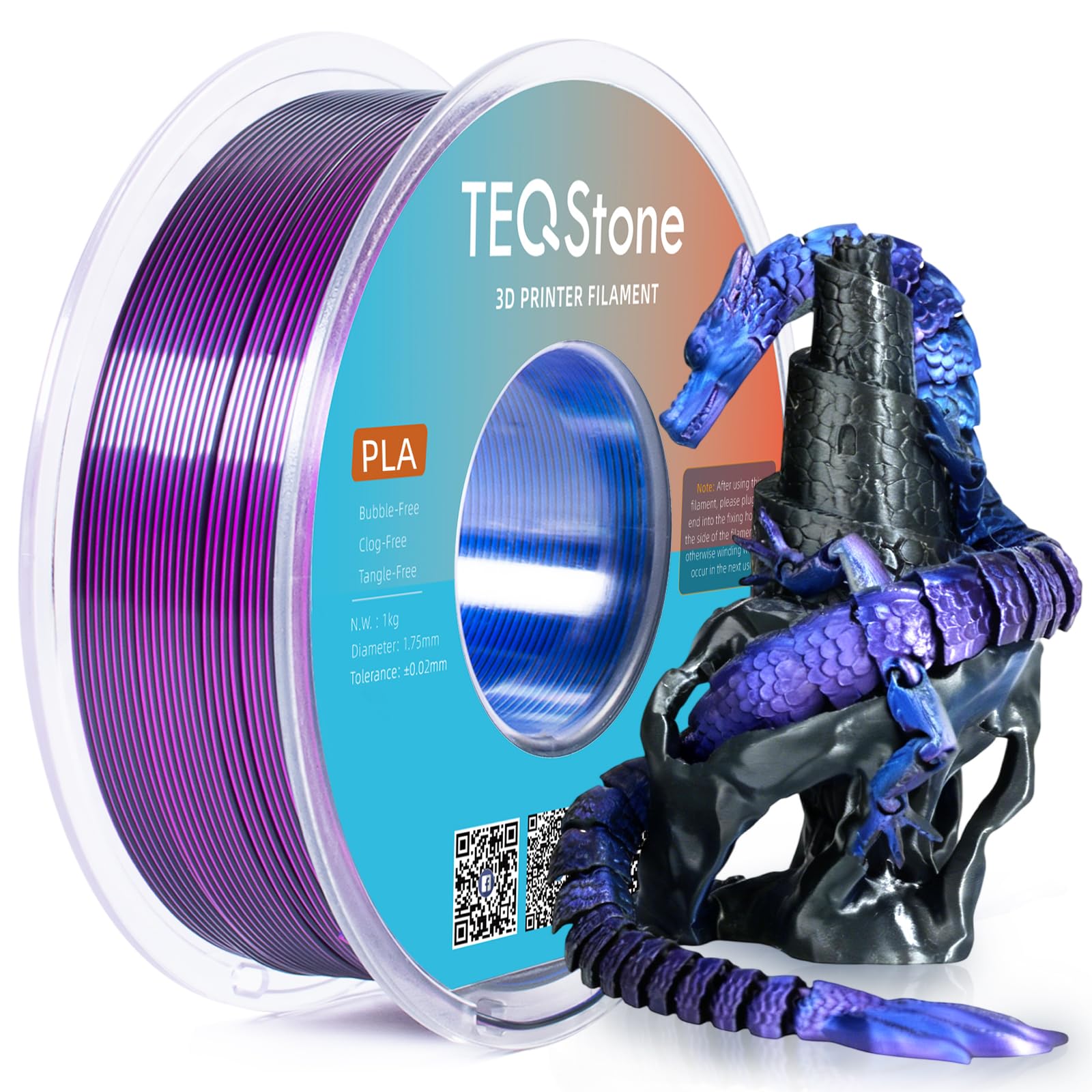 Tri Color Silk PLA Filament 1.75mm Blue Purple Black 1KG, Shiny High Gloss Finish, Seamless Color Transition, Neatly Wound, Accuracy +/-0.02mm Vacuum Packaging