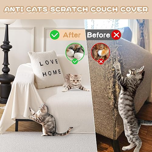 Miniatura 8 de MYSKY HOME Fundas blancas para sofá de 3 cojines, funda protectora gruesa y duradera para sofá de 3 plazas, funda protectora de muebles suave y