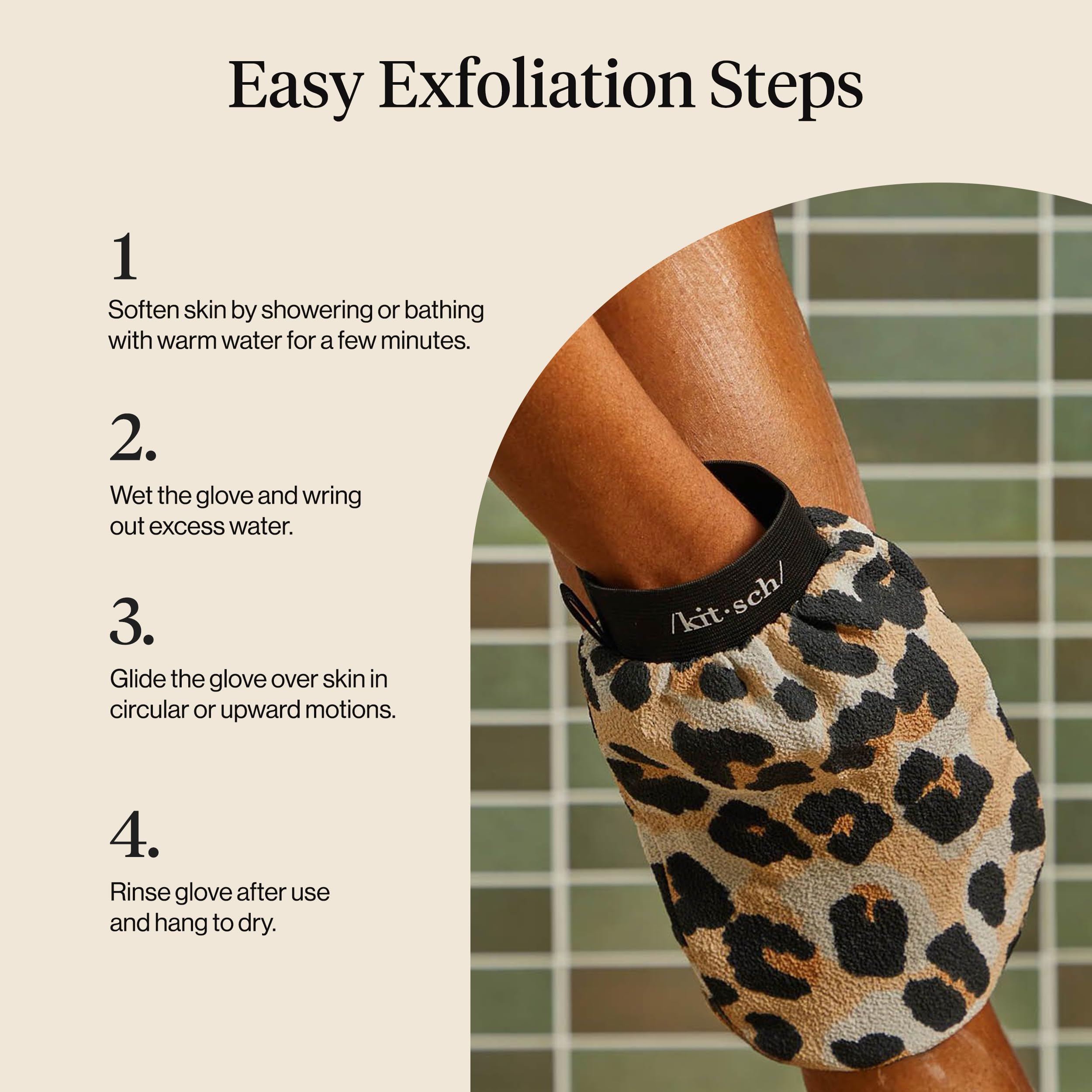 Kitsch Exfoliating Gloves – Korean Exfoliating Mitt and Deep Exfoliating Body Scrubber for Shower Bath, Body Scrubber Exfoliator, Dead Skin Remover, Skin Care for Smooth Renewed Skin - 1pc, Leopard