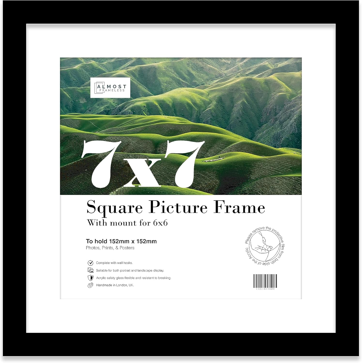 Almost Frameless 7x7 Picture Frame, Display Pictures 6x6 With Mat or