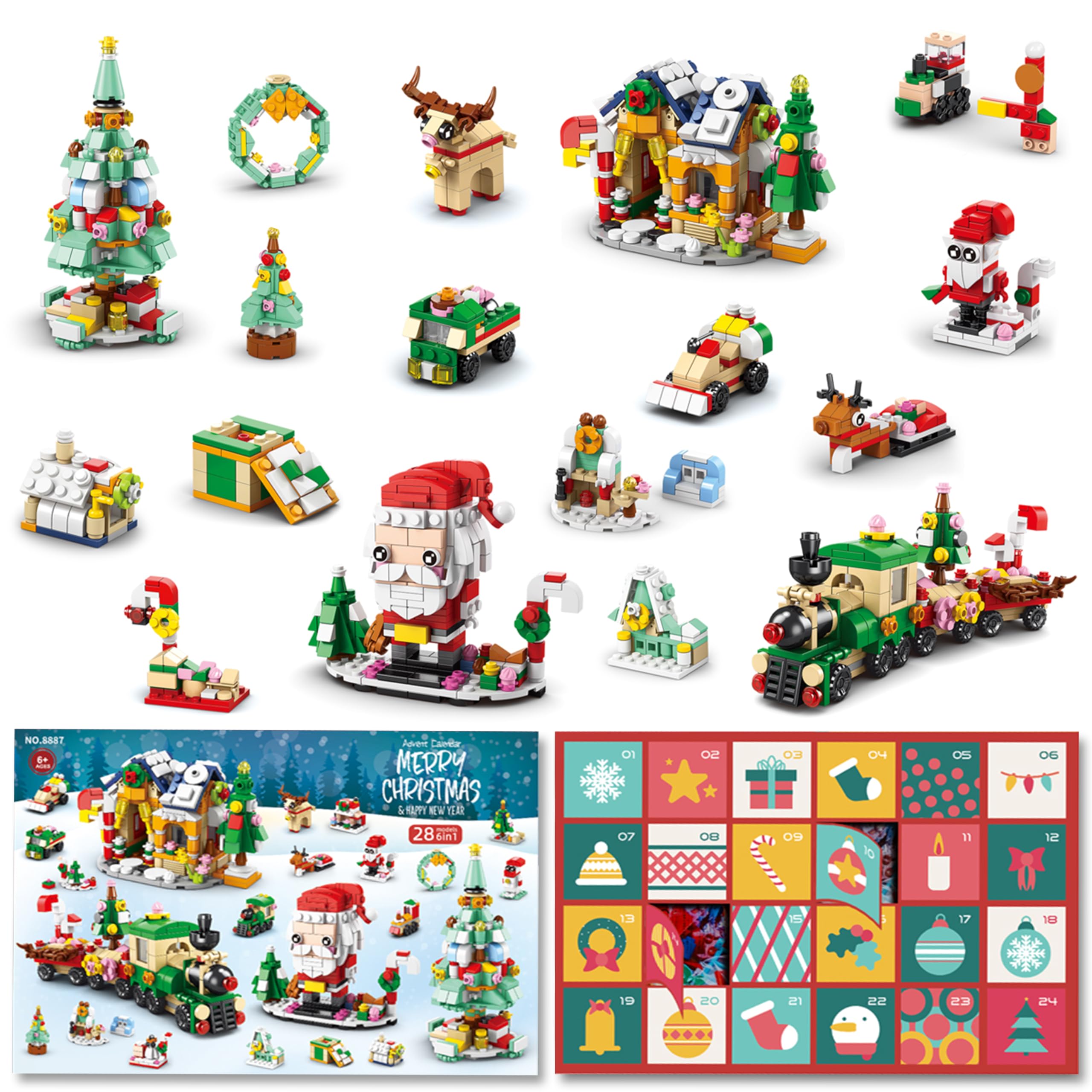 Advent Calendar 2024 Christmas Building Set - 24 Days Countdown Playset Collectible Surprises for Kids, Christmas Toys includes Santa Claus Train House Blocks, Gift for Kids Boys Girls 6+ (1123 PCS)