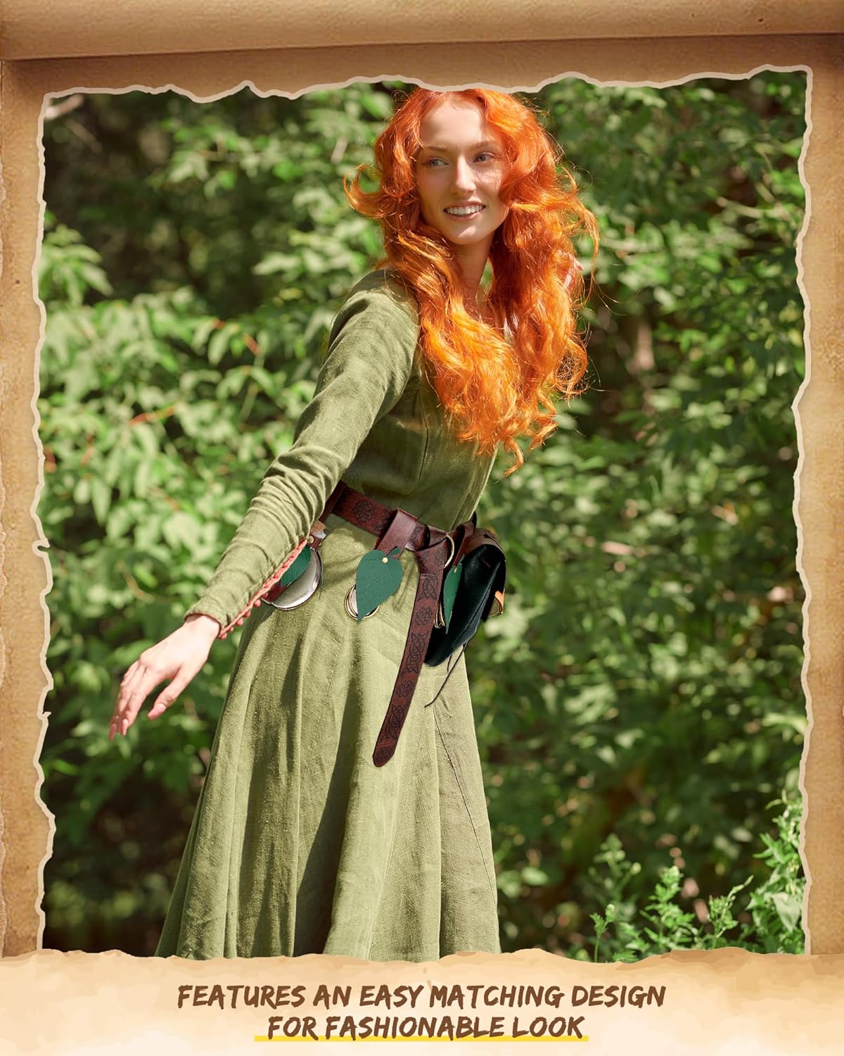 6 Pcs Women Renaissance Accessories Leaf Belt Bag Medieval Viking Belt Potion Bottles Leather Skirt Hikes - Image 3