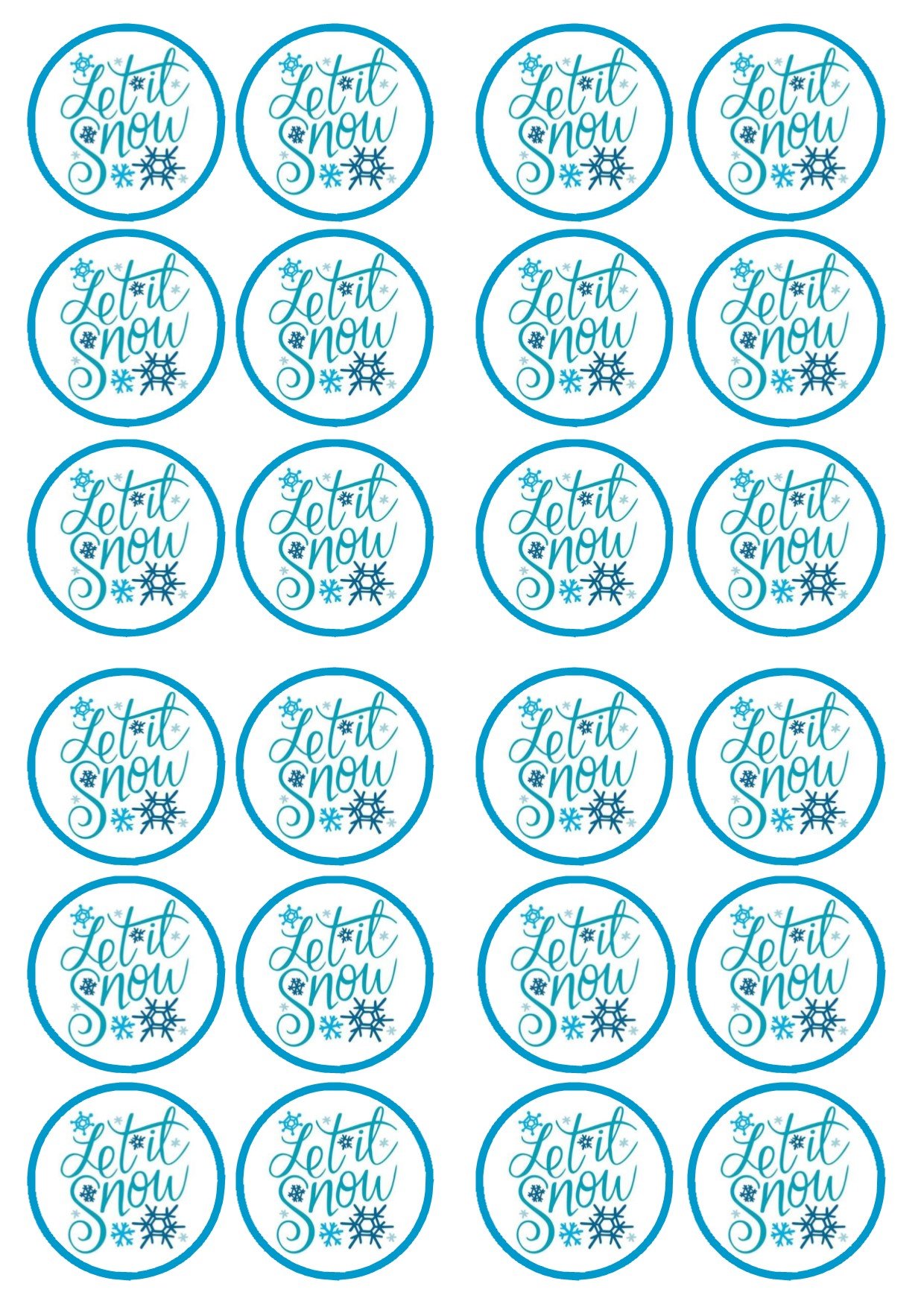 24 Christmas Let It Snow PRECUT Edible Cupcake Toppers - wafer card disc cake decorations (PRECUT)