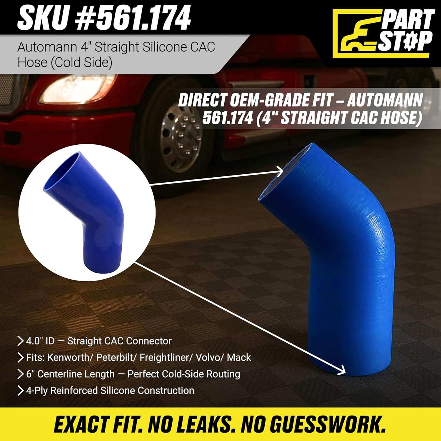 Charge Air Cooler Hose – Compatible with Universal Heavy-Duty Truck Applications | 4 in ID Silicone Connector 4 in Length | Replacement for 561.174