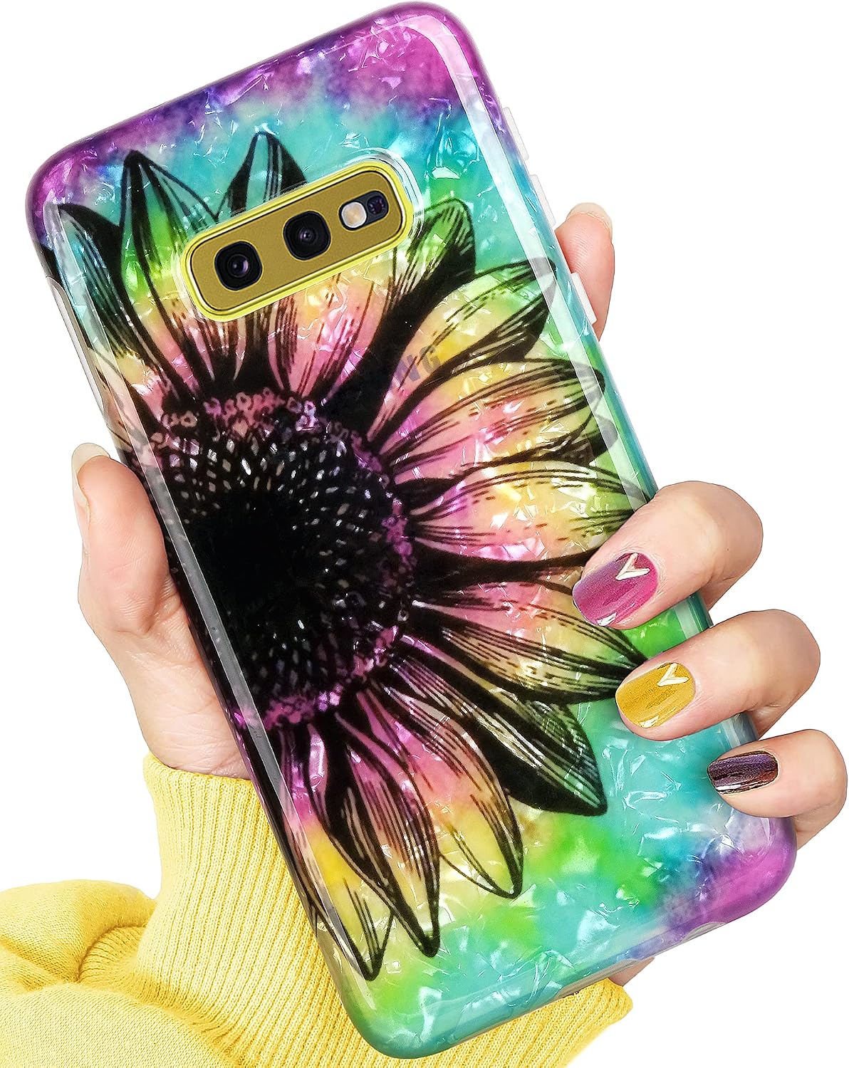 IDweel Galaxy S10e Case Flower, Galaxy S10e Case for Women Girls, Slim Fit Unique Design Lightweight Fashion Pattern Luxury Sparkle Bling Translucent Durable Cover, Blue Purple Flower