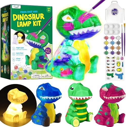 LAOESE Kit de lámpara de dinosaurio para pintar tu propio dinosaurio, suministros de arte, kit de pintura para niños de 6 a 12 años, juguetes de