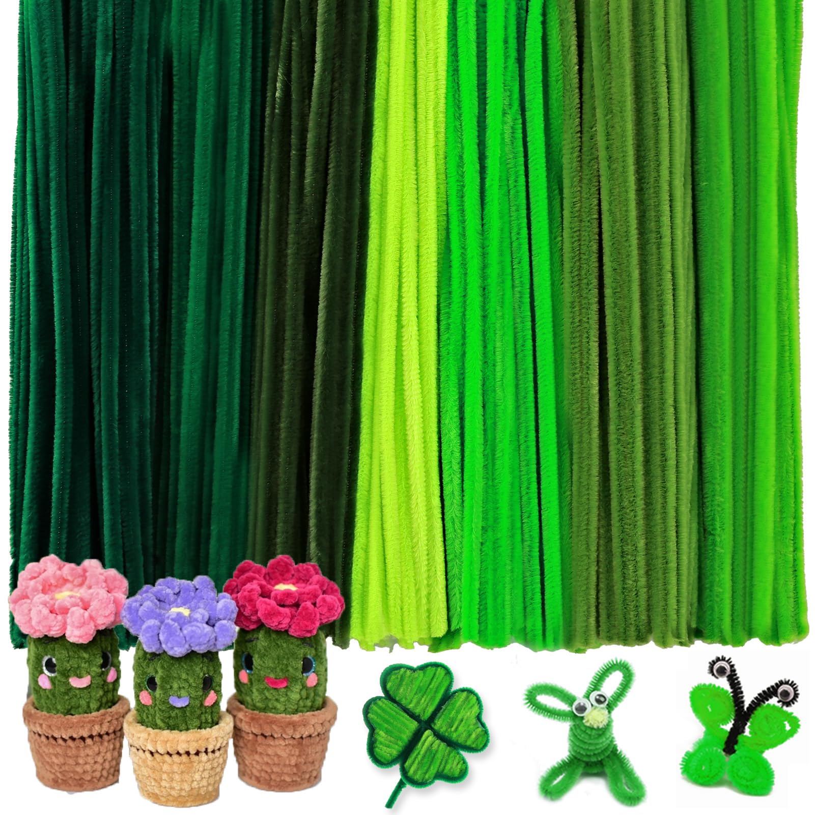 Pfeifenreiniger, Bastelbedarf, grüne Pfeifenreiniger, Bulk, 360 Stück, 30,5 cm, flauschiges Chenille-Stiel-Set für kreative lustige Sachen, Dekorationen, Projekte, Kunst und Handwerk für Kinder