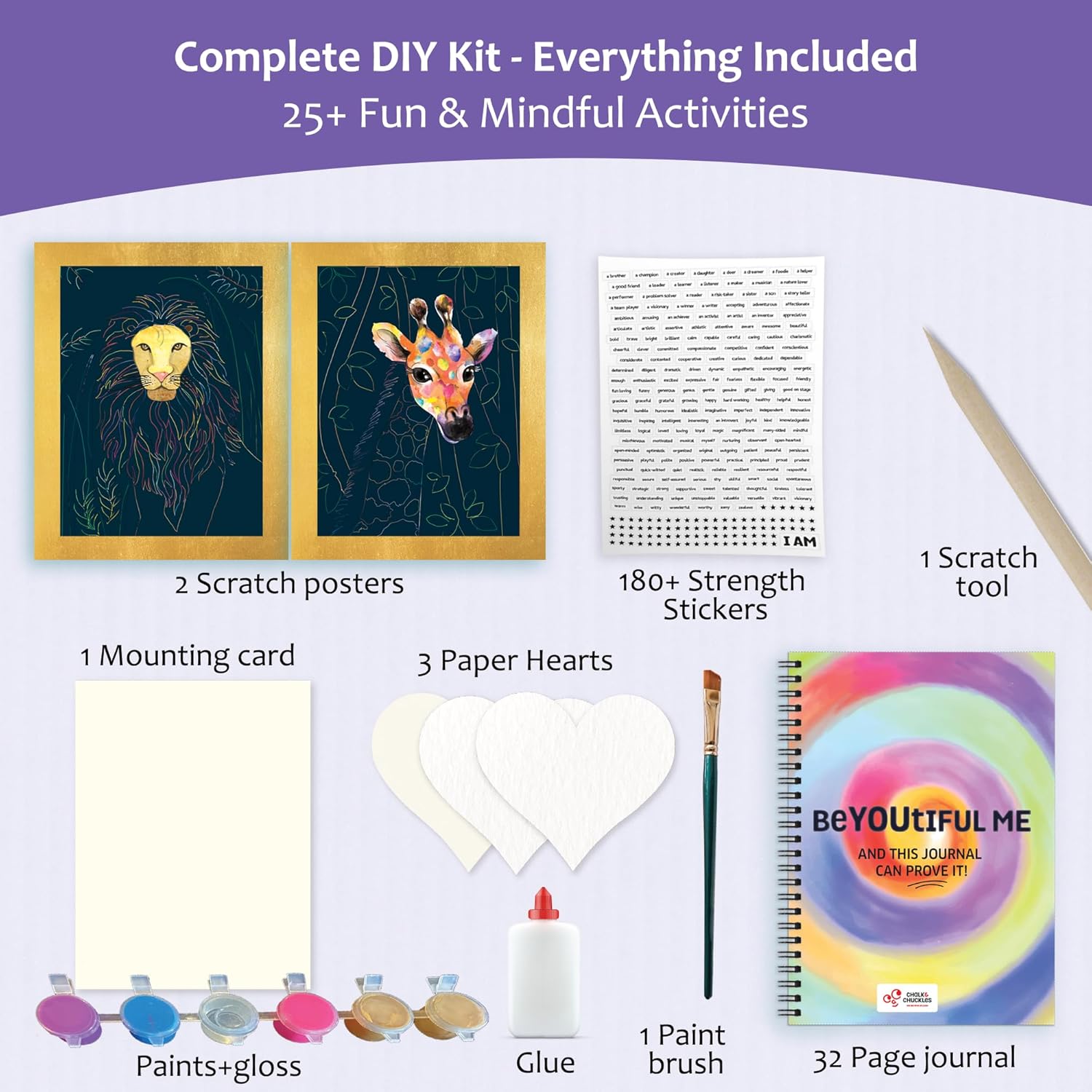 Chalk and Chuckles BeYouTiful Me Art and Craft Kit Ages 8-14, Scratch Art, Creative DIY Gifts for Girls, Boys Age 9, 10, 11, 12 Years, Multiple Activities in a Box