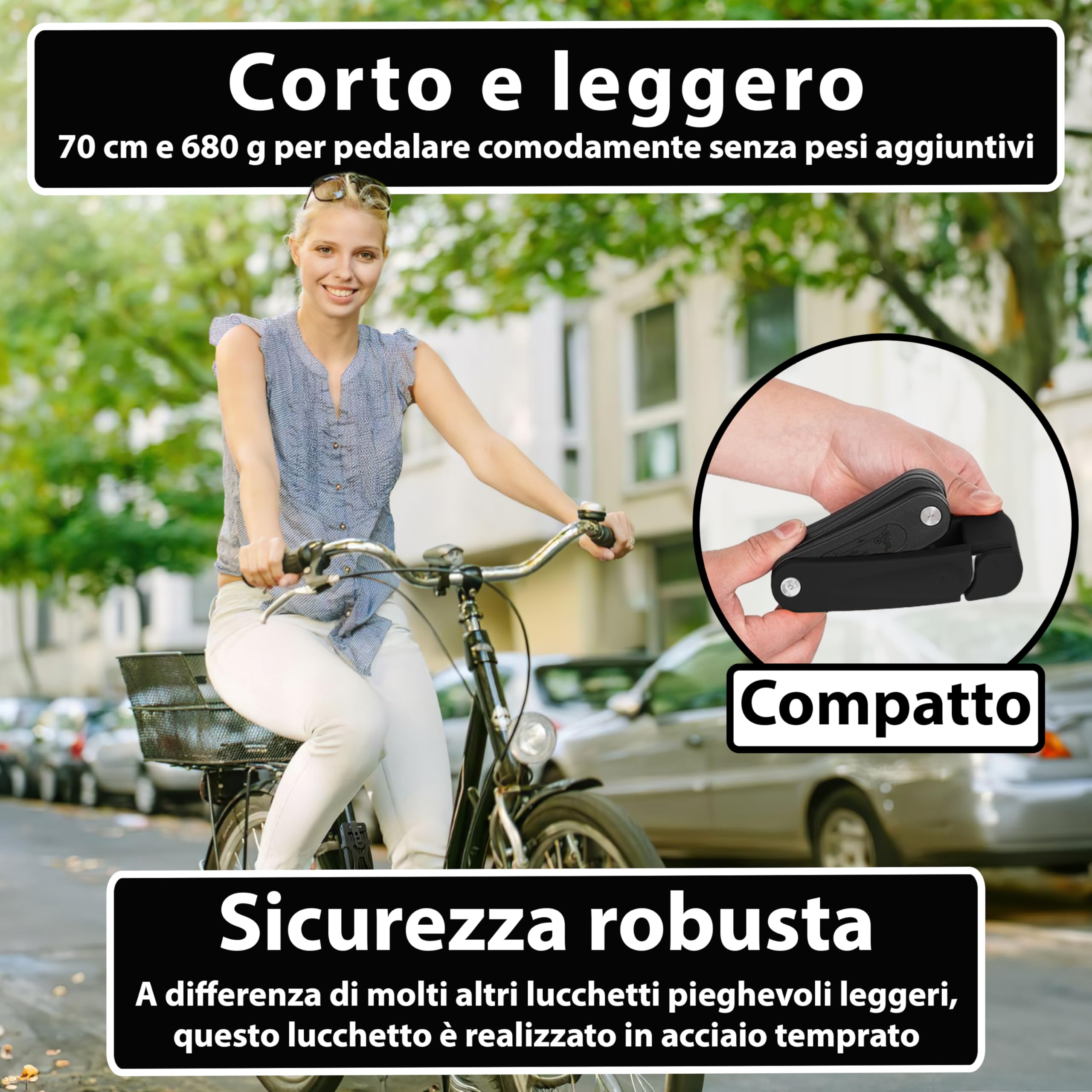 KOHLBURG Antifurto pieghevole leggero | 680g | 70cm lungo | con supporto | Lucchetto piccolo & leggero | Antifurto per biciclette in acciaio temprato | per bicicletta elettrica & monopattino elettrico