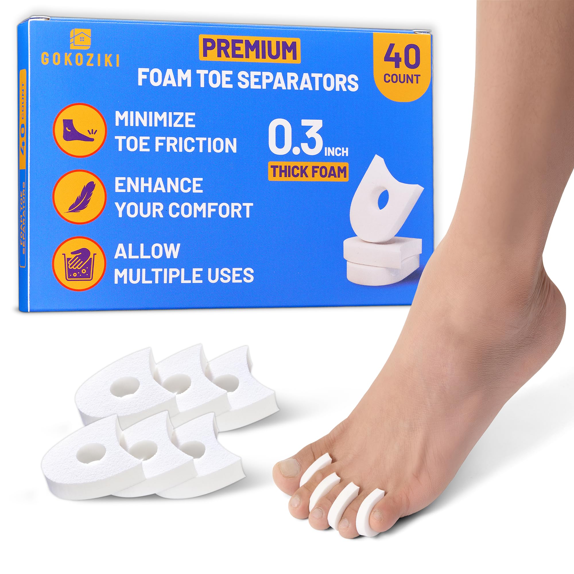 40PCS Foam Toe Separators & Toe Cushions, Soft Foam Toe Spacers for Overlapping Toes, Individual Toe Separators, Between Toes Cushion Pads for Women and Men, Toe Dividers, Foot Care