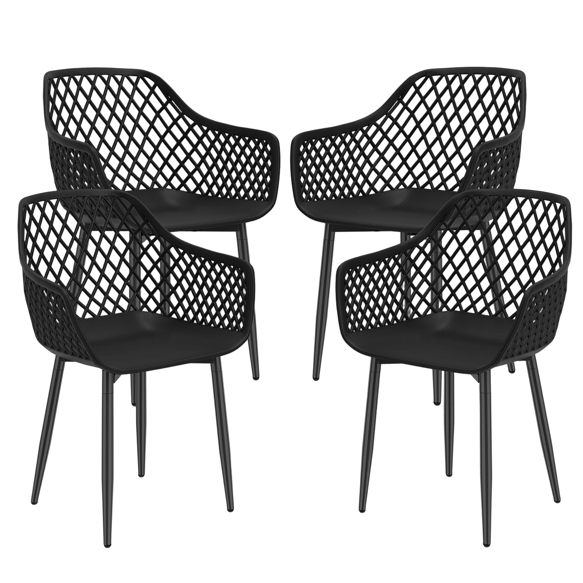 Gartenstuhl 4er Set, Outdoor Stuhl 120kg Belastbar, Wetterfest & UV-Beständig, Gartenstühle mit Armlehne, für Garten, Terrasse, Balkon & Außen, Armlehnensessel Loungesessel, Schwarz
