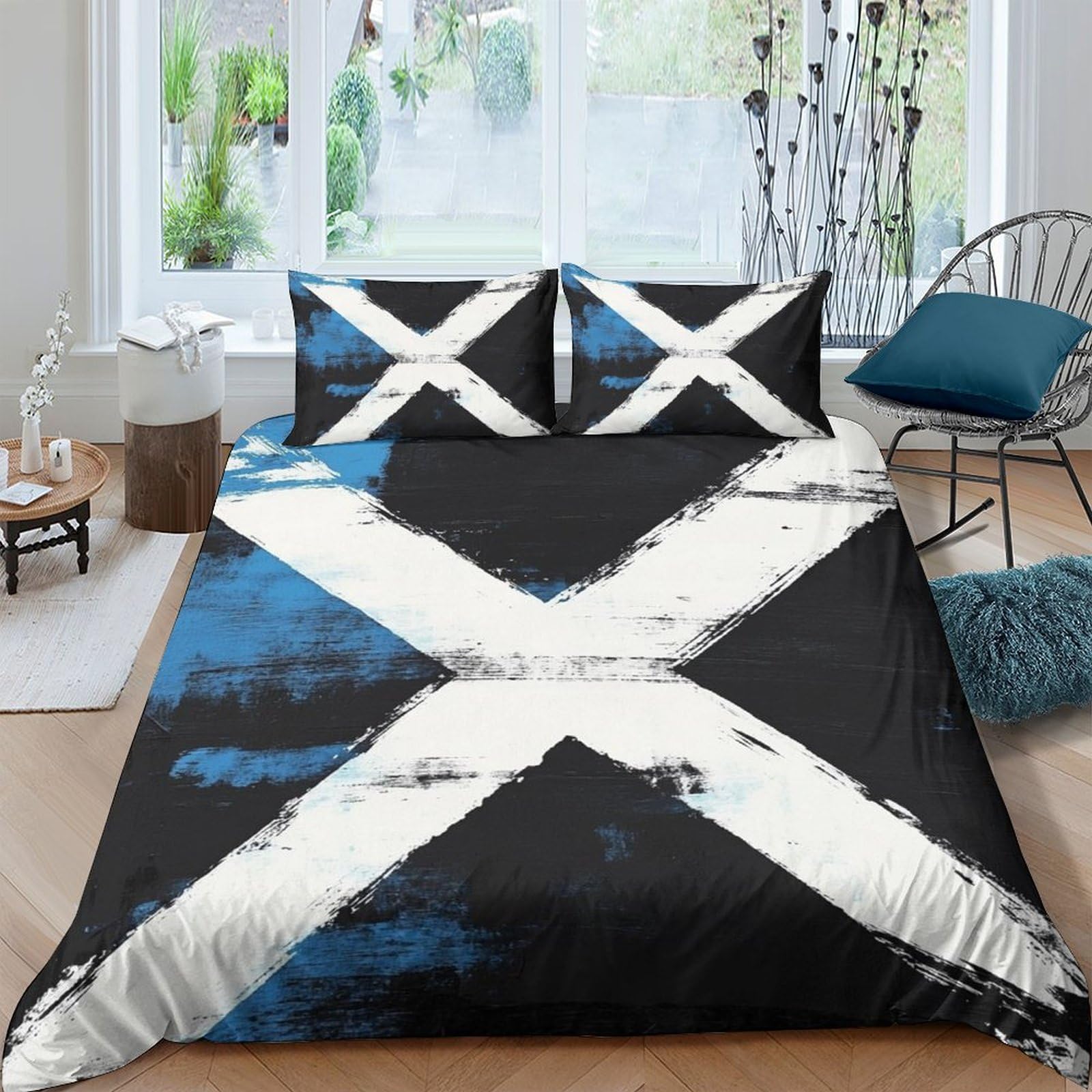 TUFRTGYHN 3D Printed Scottish Flag Duvet Cover Microfiber Soft Black White Blue Bedding Set with 2 Pillowcases for Bedroom Decor Single（135x200cm）