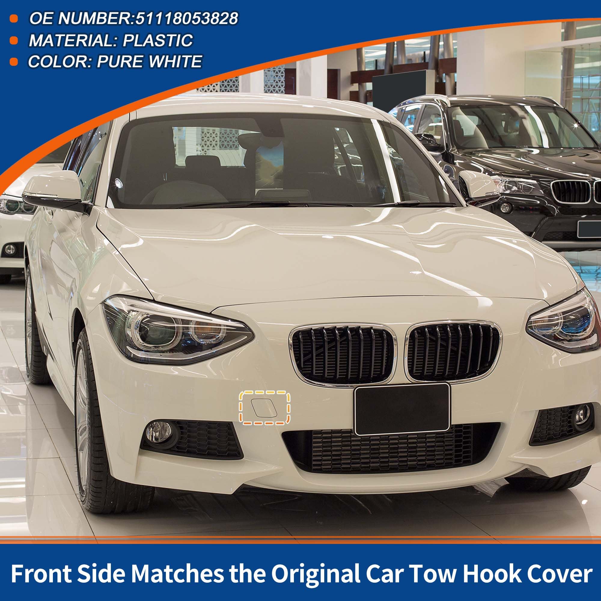 A ABSOPRO Cache-Crochet De Remorquage Avant pour BMW Serie 1 F20 12-14 1pc | Blanc, Plastique, 51118053828, Pour BMW 114i 116d 116i 118d 118i 120d 125i, 1Pc