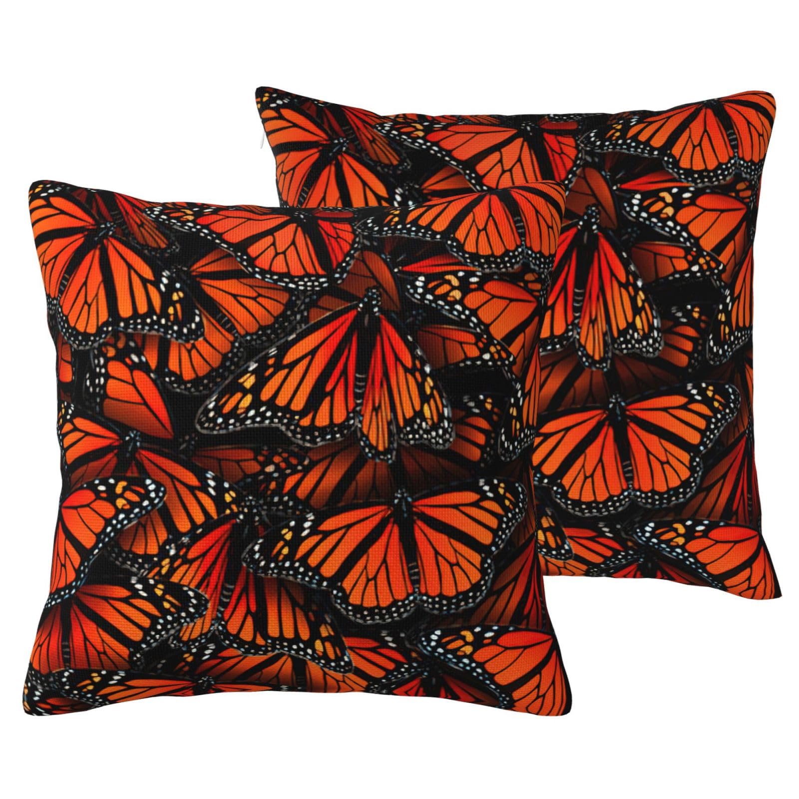 Housse de coussin lin lit et canapé : lot de 2 papillons monarques