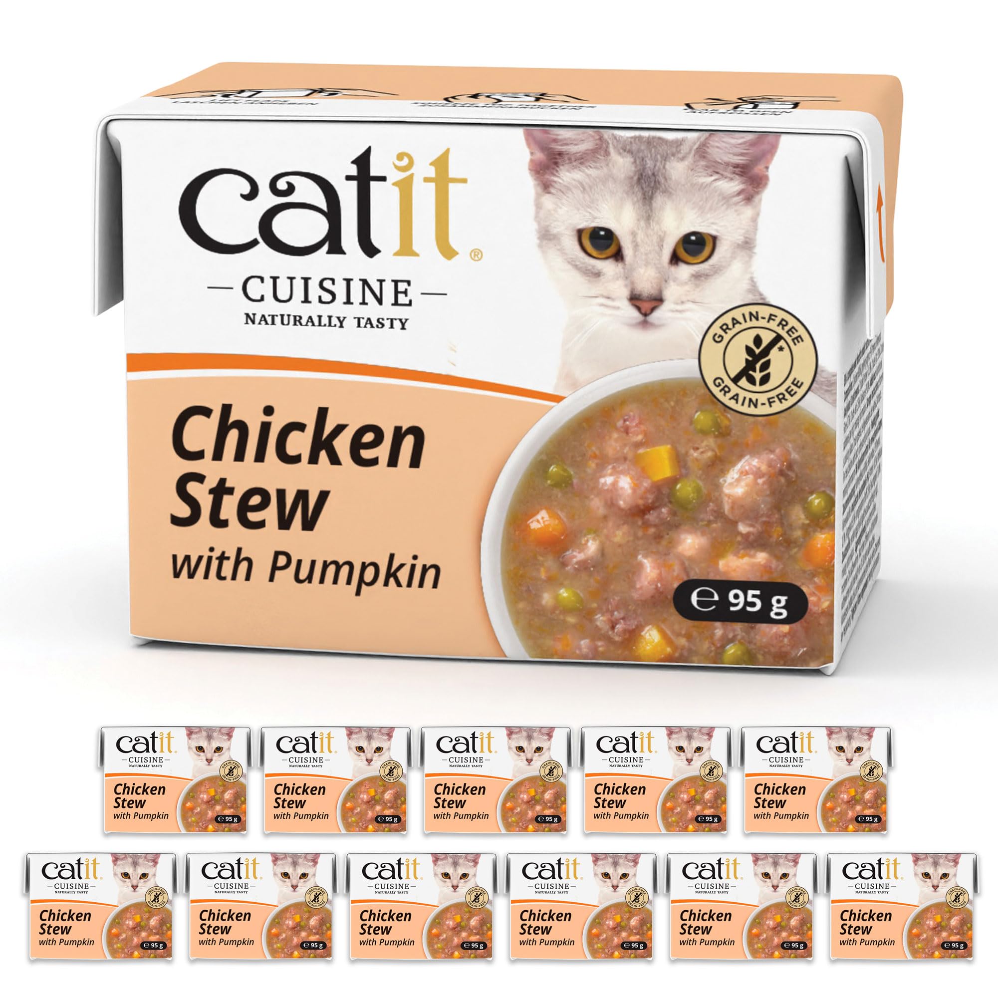 Catit Cuisine Chicken Stew, Grain Free Wet Cat Food in Broth, Tender Meat Stew for Adult Cats, 95g Tetra Pack x12