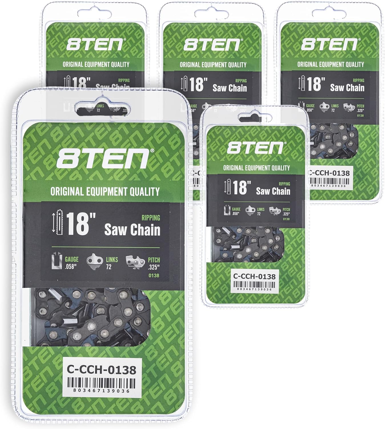 8TEN Ripping Chainsaw Chain 18 Inch .058 .325 72DL for Husqvarna 50 446 455 Rancher Jonsered 435 Poulan 325 (2 Pack)