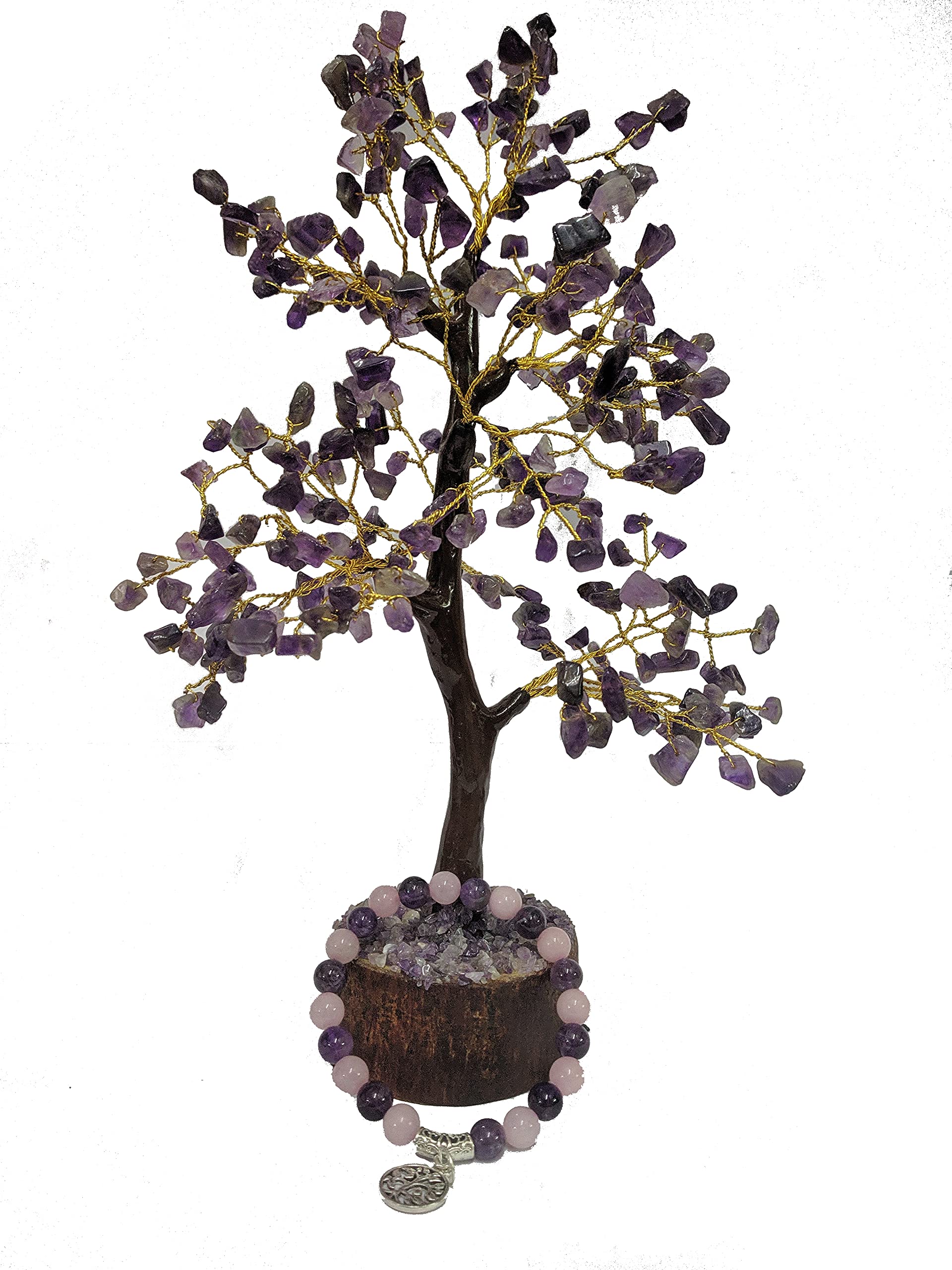 KACHVI Healing Stones Tree Seven Chakra Tree Bonsai Money Tree Home Decor Crystal Gifts Ornaments for Living Room Tree for Good Luck Gold Wire Silver Wire (AMYTHEST (G.W.))