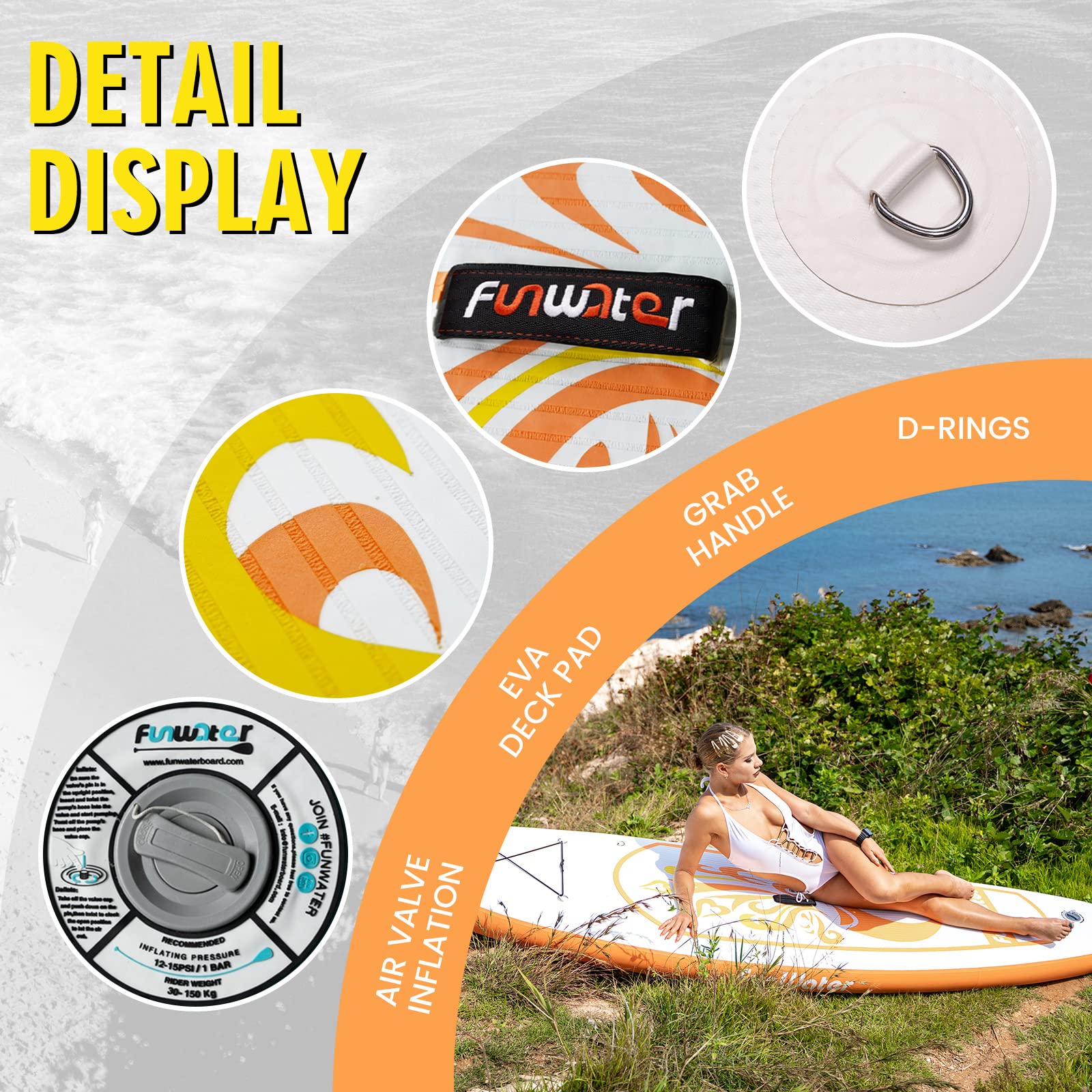 FunWater Tavola SUP Gonfiabile Surf Paddle Board Inflatable, Ultralight SUP per tutti i livelli con Due Accessori Tipo