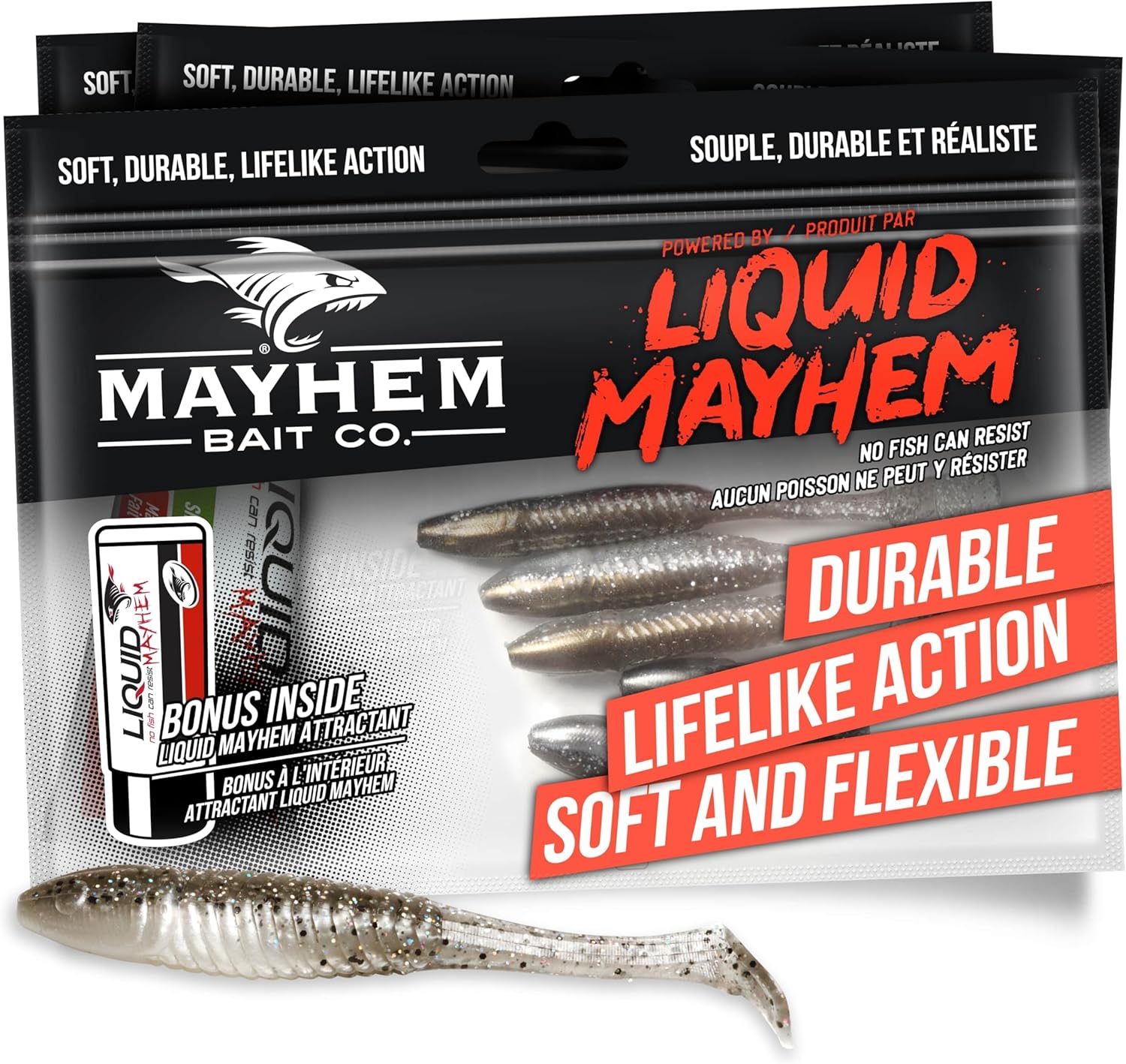 Liquid Mayhem Thrust Swim Minnow, 3.5"& 5" Soft Plastic Paddle Tail Lures – Easy to Rig with Realistic Swimming Action – Includes Bonus 10ml Attractant Gel