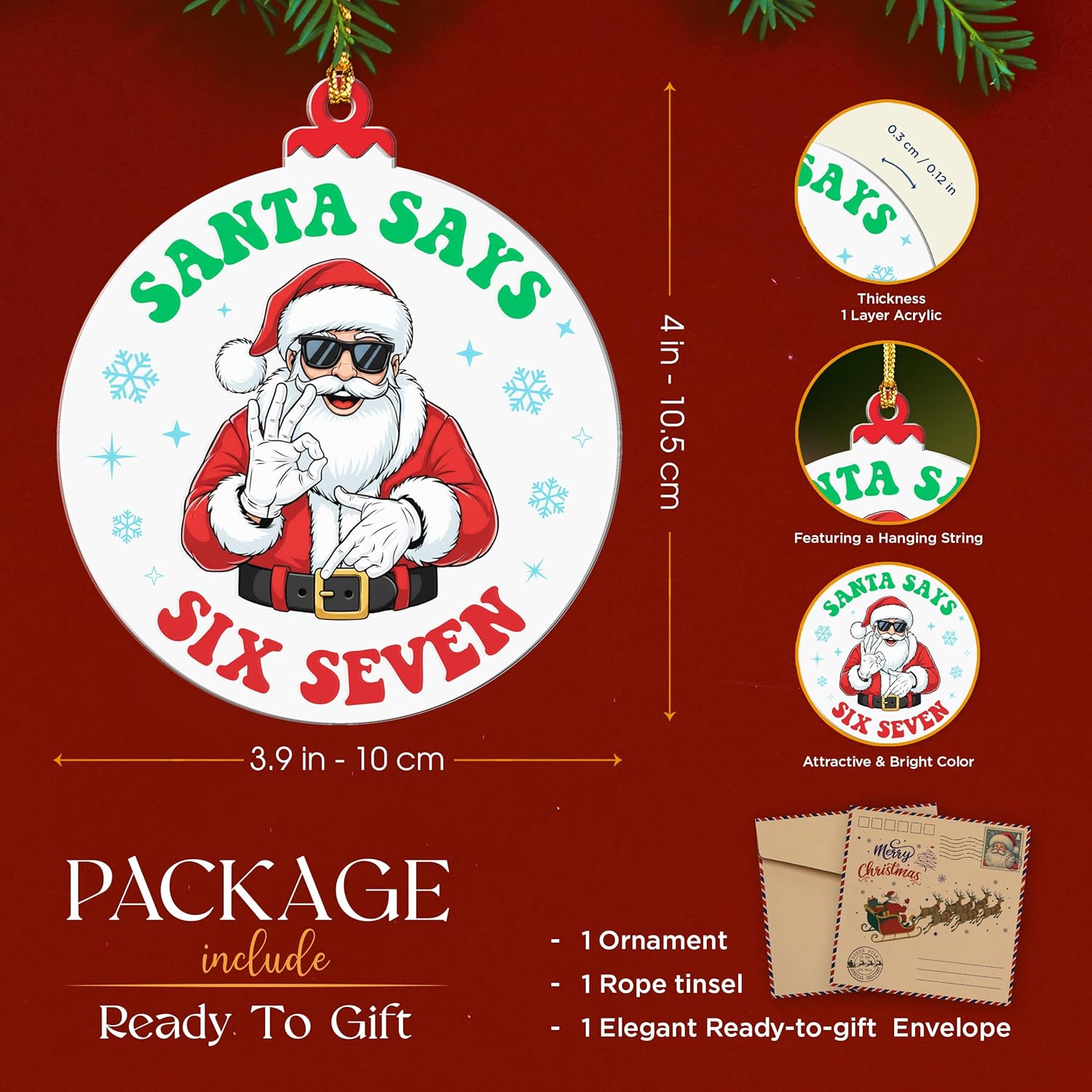 Condition photo showing New/Like New for Santa Says Six Seven Ornament, 67 Ornament, Christmas Decorations 2025, 67 Christmas Ornaments, Santa 6 7 Decorations, Teen Girls Trendy Stuff, 67 Gifts Stocking Stuffer Teens, New Year Gift 2 Santa Says Six Seven