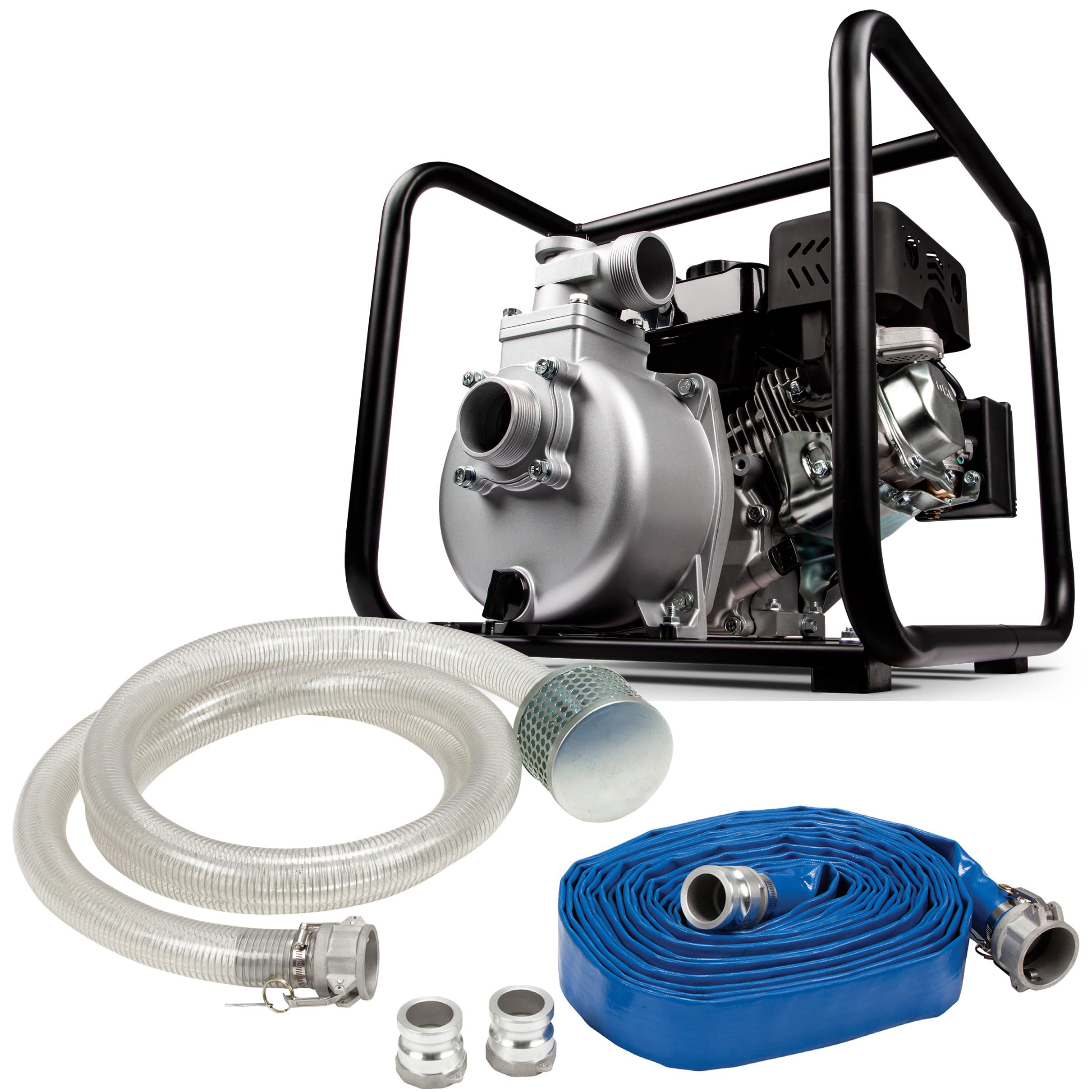 Red Lion 6RLAG-2LKIT 6 HP, 208cc, 150 GPM OHV Gas-Powered Engine Driven Aluminum Semi-Trash Pump, 2-inch MNPT Suction and Discharge with Hose Kit,
