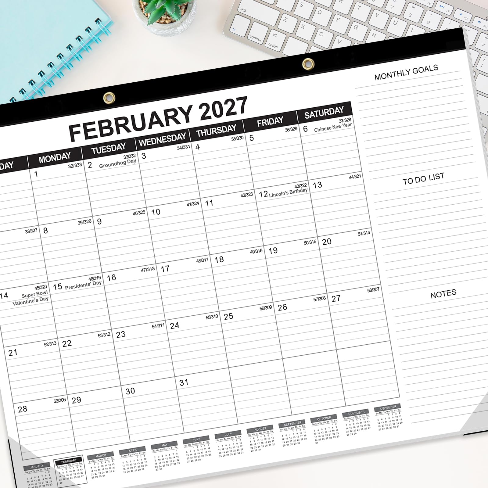 GuassLee Großer Tischkalender 2026, 3 Packungen, 55,9 x 43,2 cm, Desktop-Wandkalender, 18 Monate, Wandplaner von Januar 2026 bis Juni 2027, mit Julianischem Datum, To-do und Notizen, monatliche Ziele