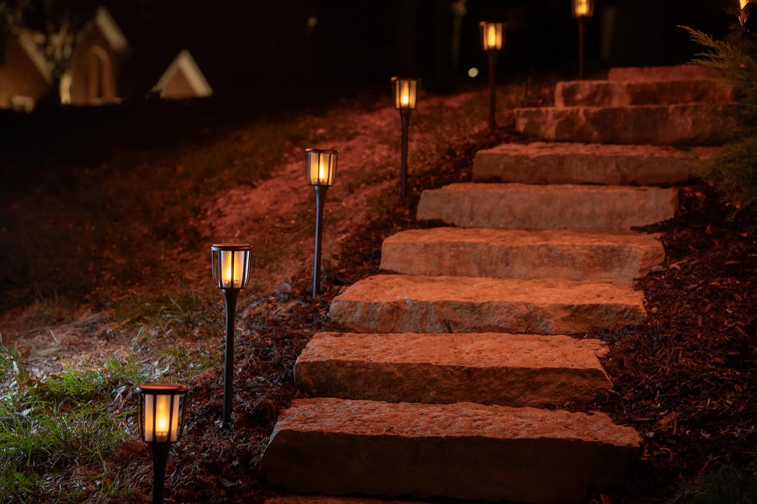 FoxFlame Solar Landscape Lights Rustic - Realistic Flickering Flame Patented LED, Adjustable Height, Pathway Lights Solar Powered Torch with Poles for Outdoor Landscape, Garden, and Patio (1 Pack)