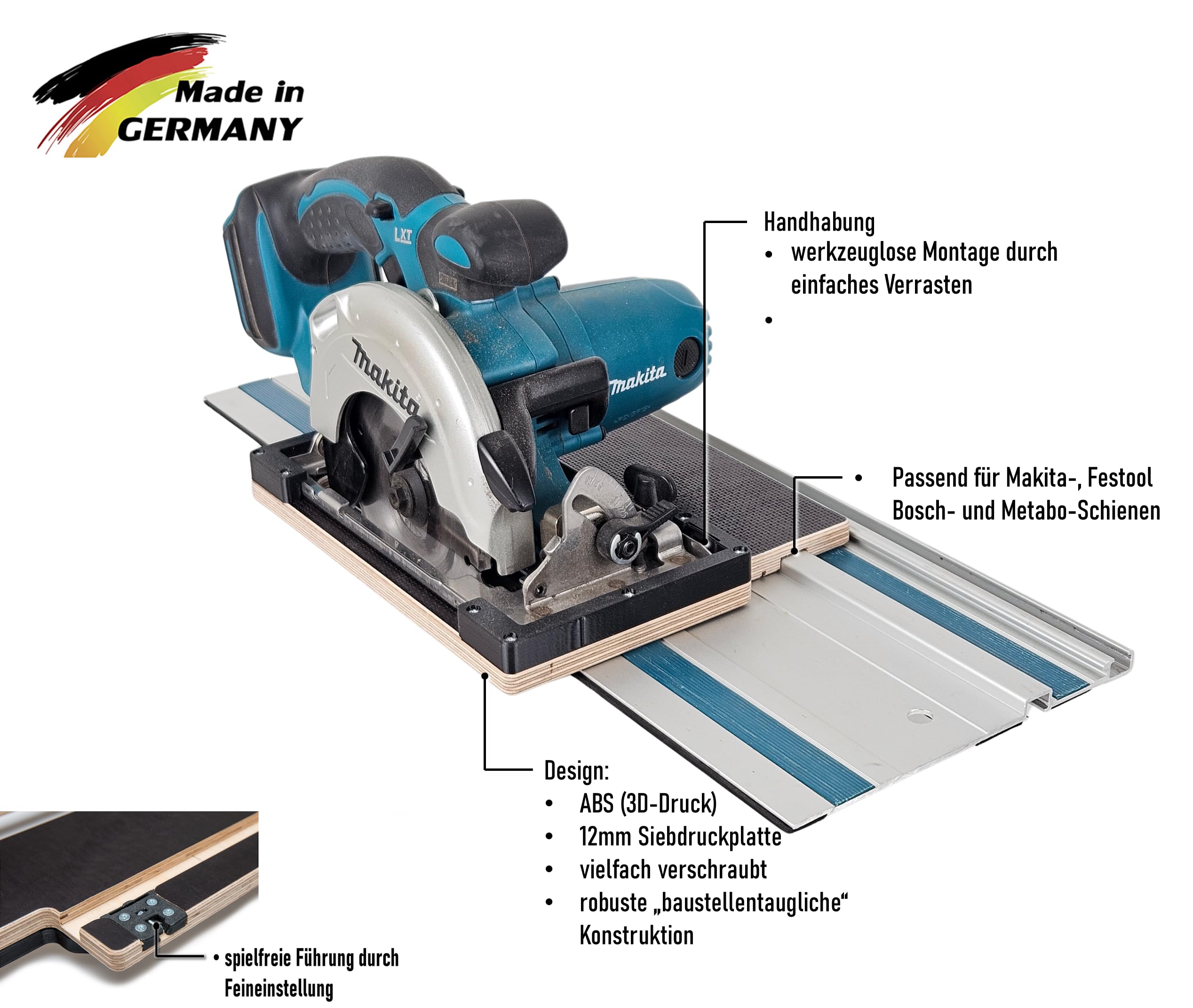 Führungsschienenadapter kompatibel mit Makita DSS501Z für Makita-Schiene und weitere Marken-Führungsschienen