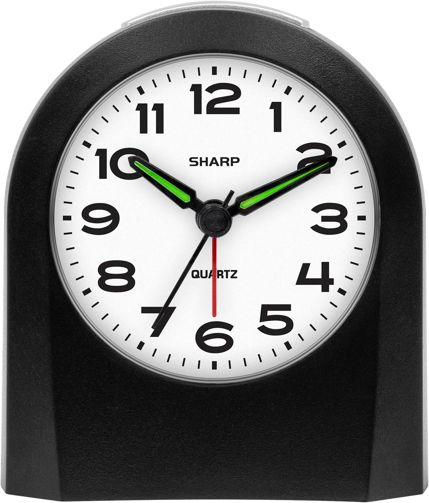 Small Battery Operated Analog Alarm Clock Silent No Ticking, Lighted on Demand and Snooze, Beep Sounds, Gentle Wake, Ascending Alarm, Black