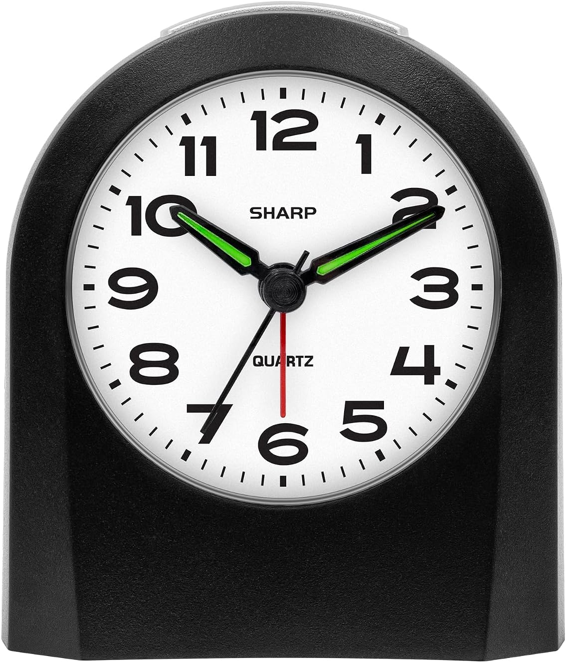 Sharp Battery-Powered Analog Alarm Clock, Silent Sweep, Snooze and Light | Silent no-tick movement; Ascending beep alarm; Gentle wake; Snooze; On-demand light; Compact size; Battery operated; Black product image