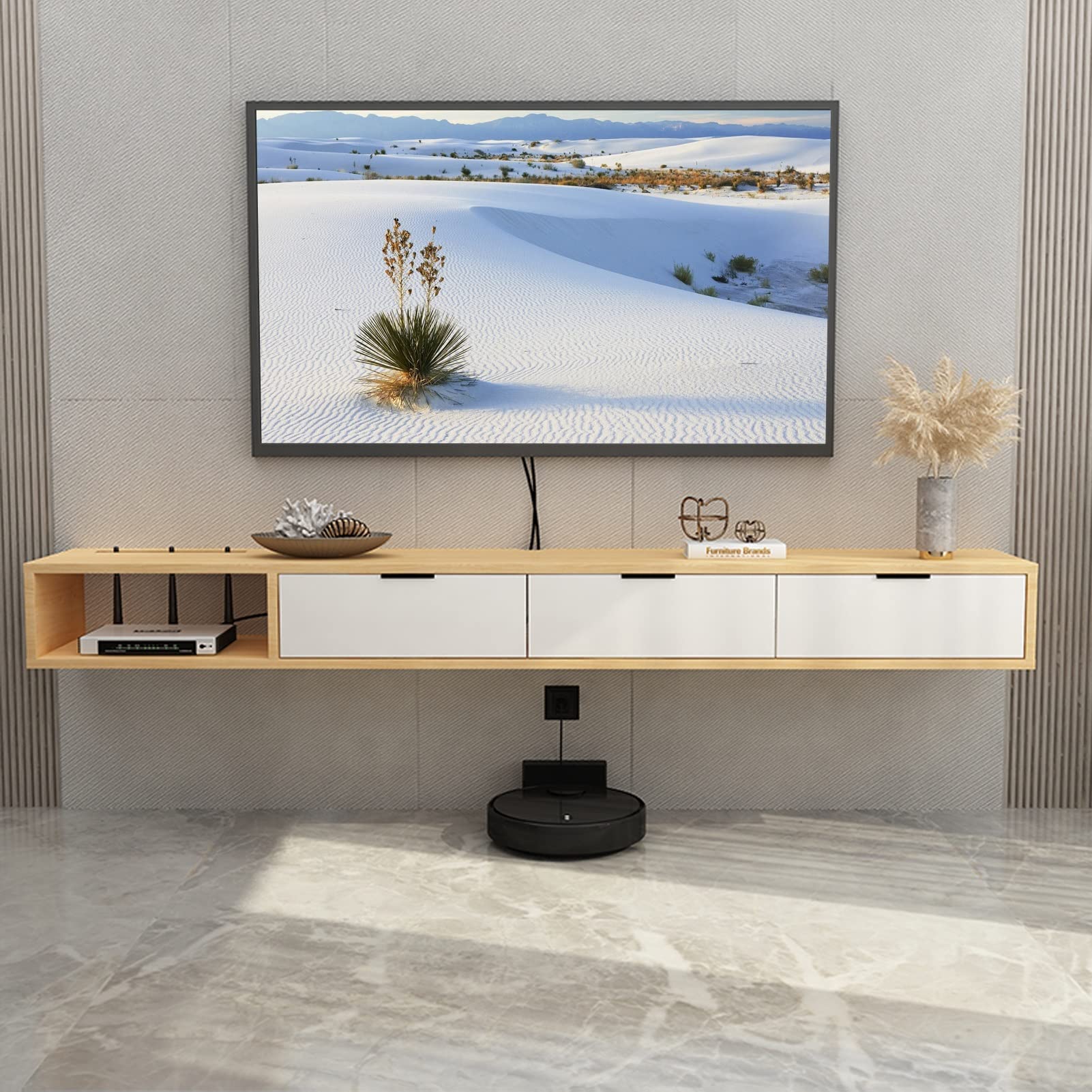 Amazon｜壁掛けテレビ台フローティング、4ストレージコンパートメント 
