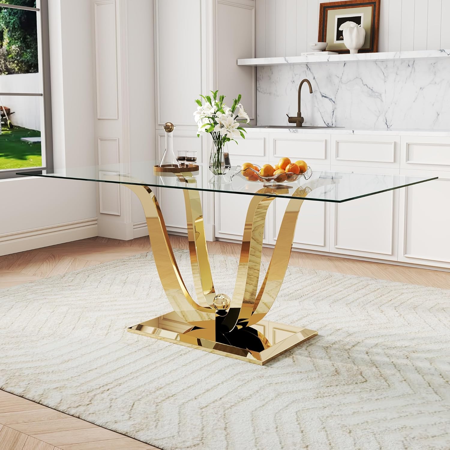 Amazon.com - ModaWhly 70" Rectangle Glass Dining Table, Large Gold ...