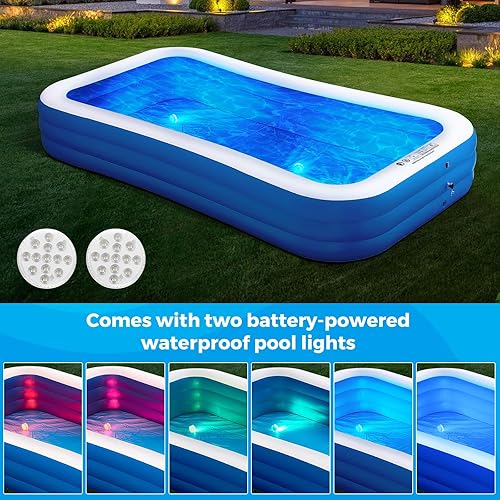 Miniatura 2 de Piscina inflable con luces de piscina, 130 x 72 x 22 pulgadas, piscina familiar inflable grande de tamaño completo, fiesta acuática de verano, al