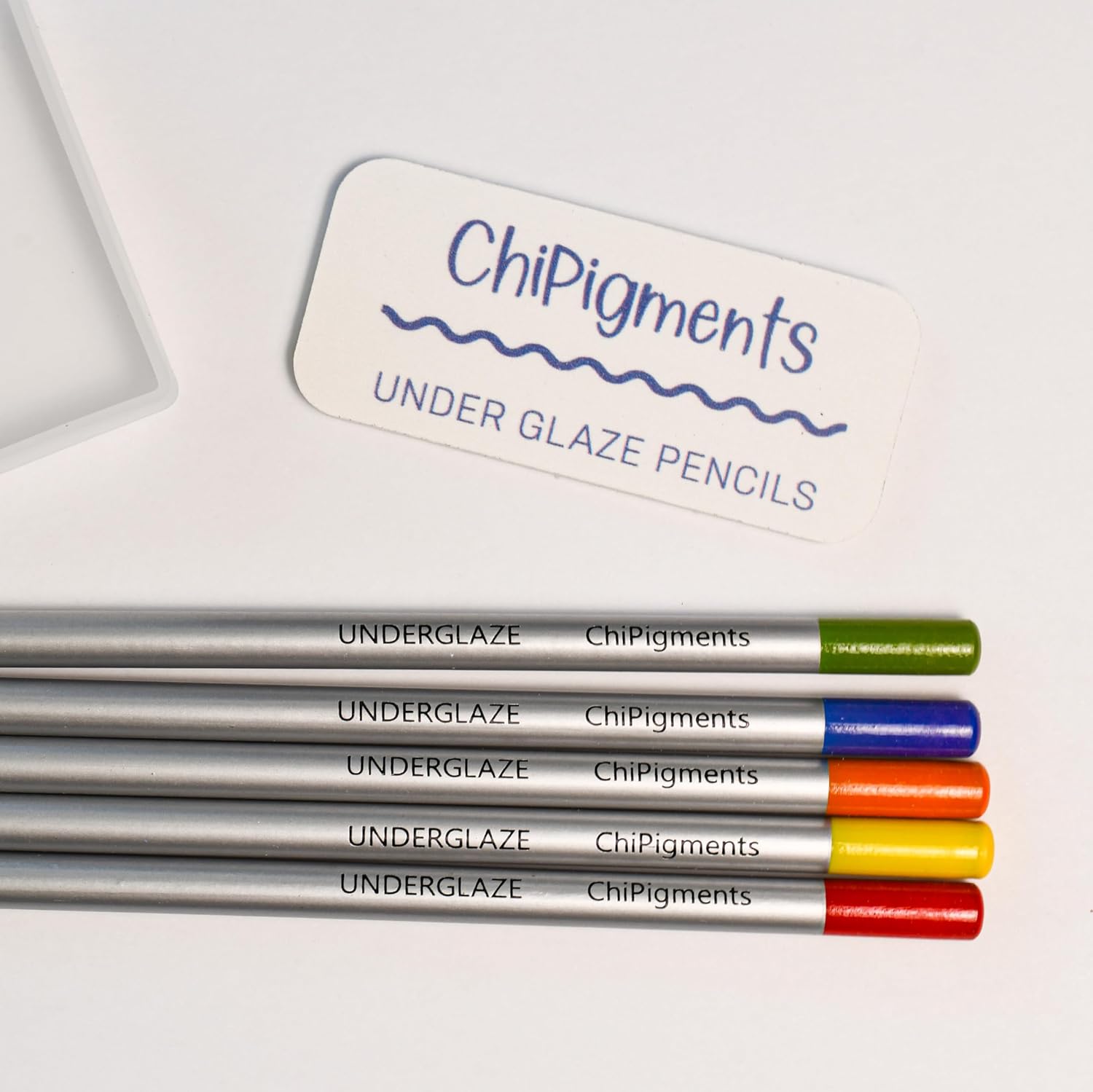 ChiPigments® Underglaze Pencils – Brights 5-Pack (Red, Yellow, Light Green, Light Blue, Orange) Ceramic Decorating Tools for Pottery, Bisqueware, Glass, Kiln-Fired, Lead-Free, Non-Toxic