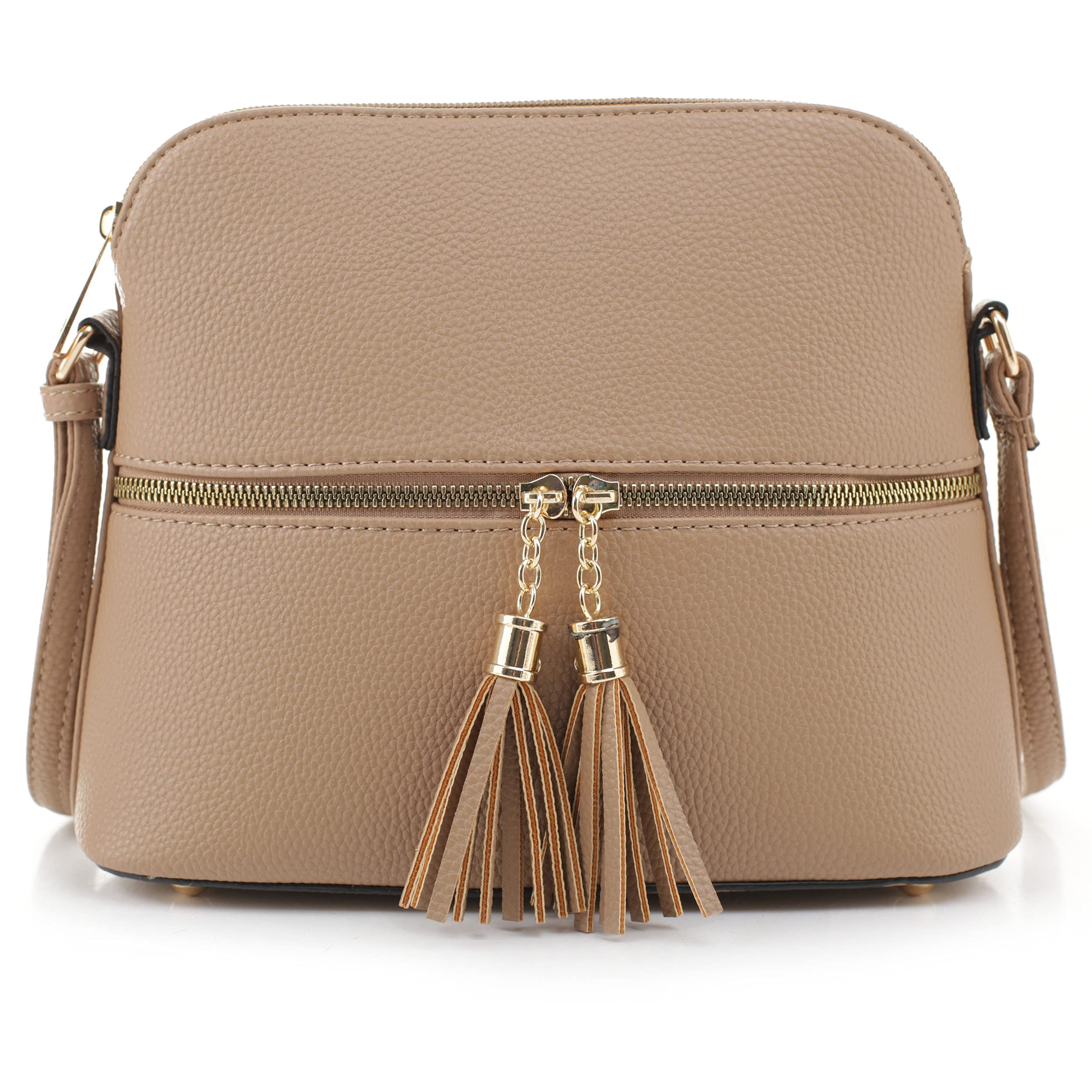 SG SUGU Lunar Lightweight Medium Dome Crossbody Bag Shoulder Bag with Tassel | Zipper Pocket | Adjustable Strap